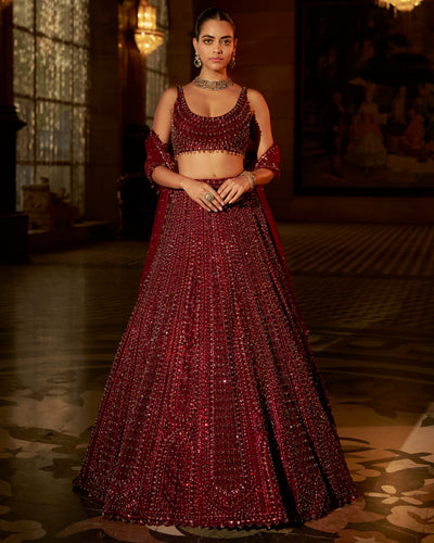 Maroon Sequin Lehenga Set