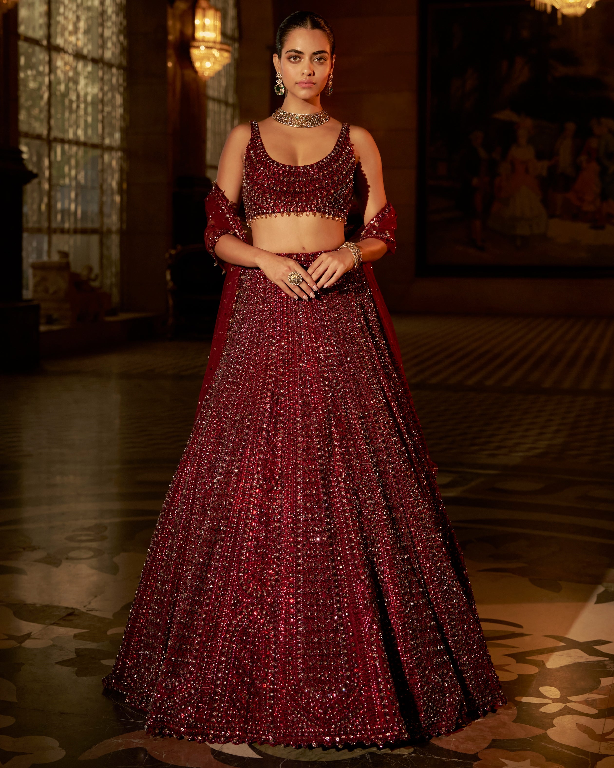 Maroon Sequin Lehenga Set
