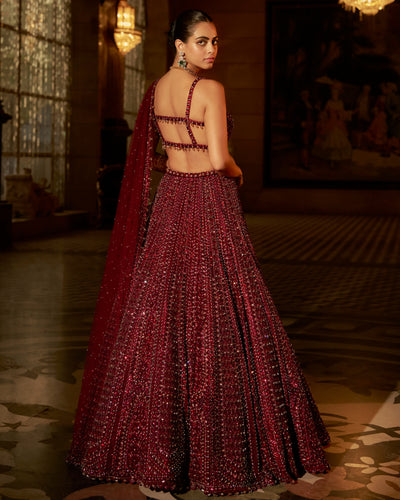 Maroon Sequin Lehenga Set