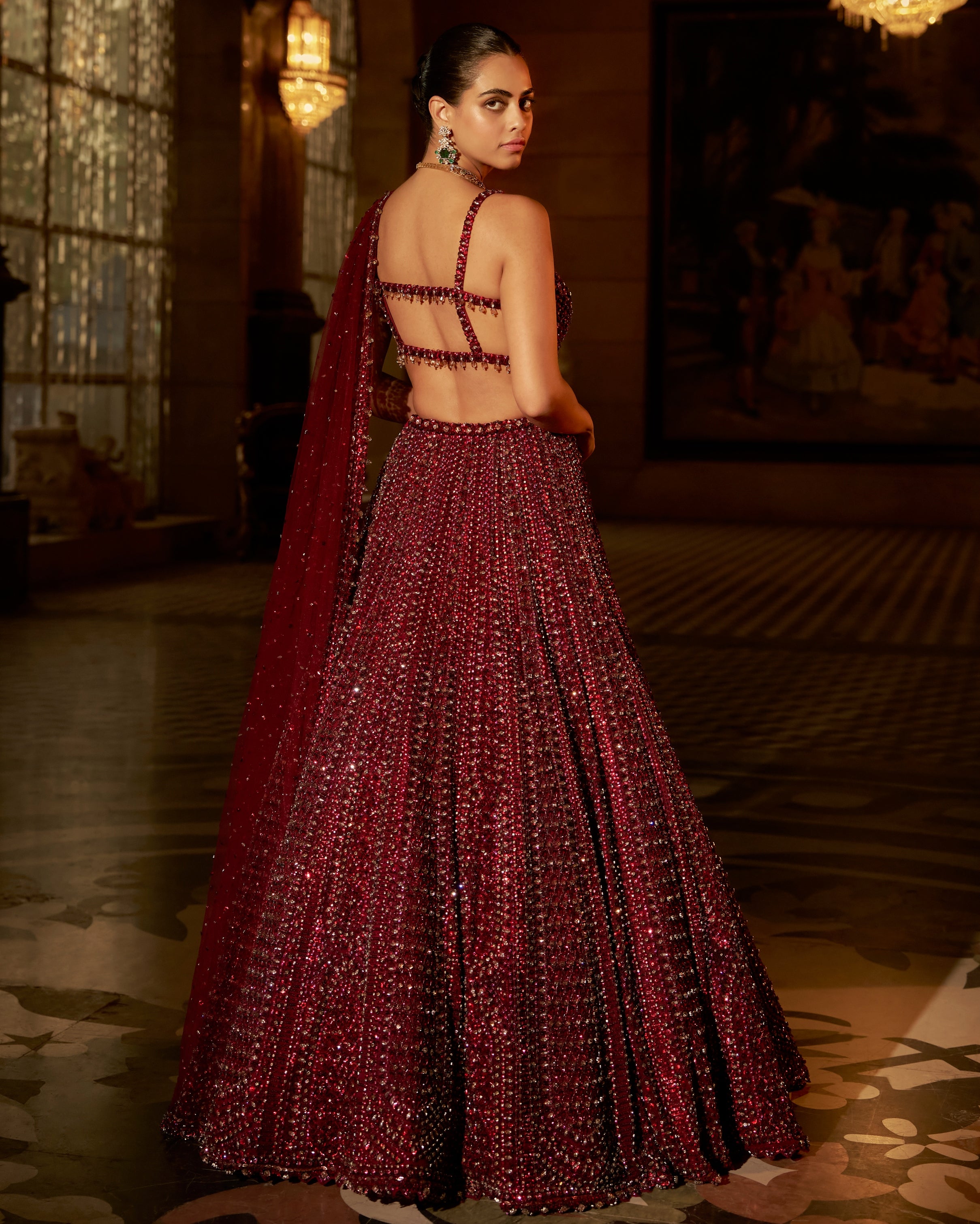 Maroon Sequin Lehenga Set