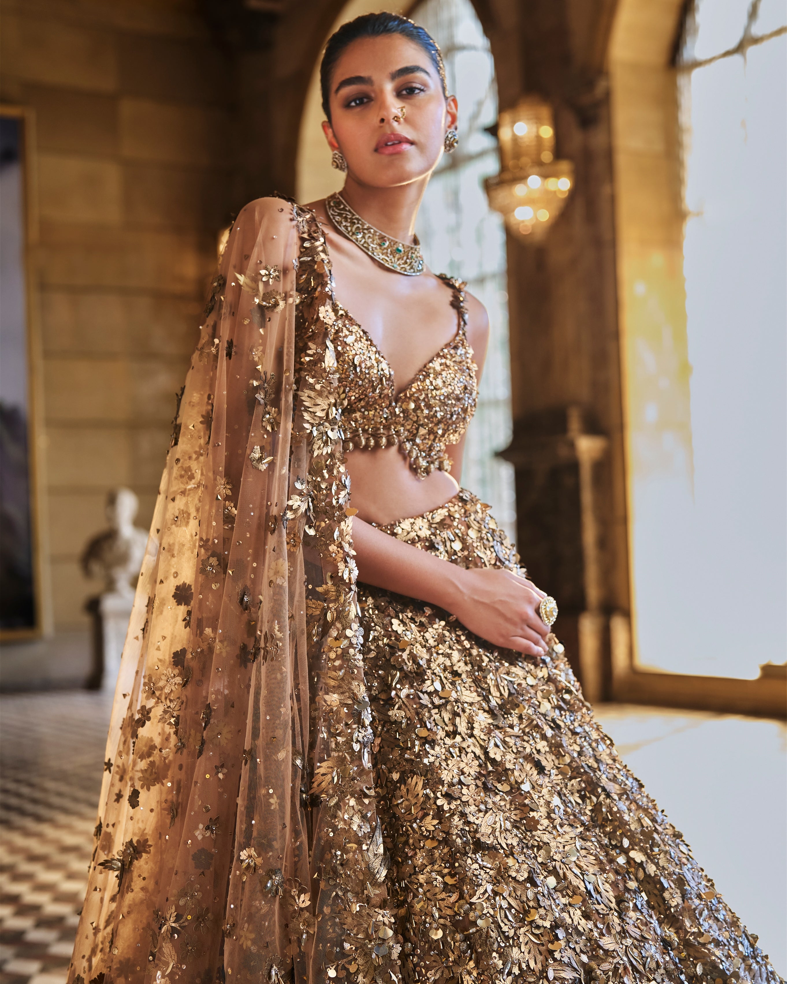 Metallic Gold 3D Lehenga Set
