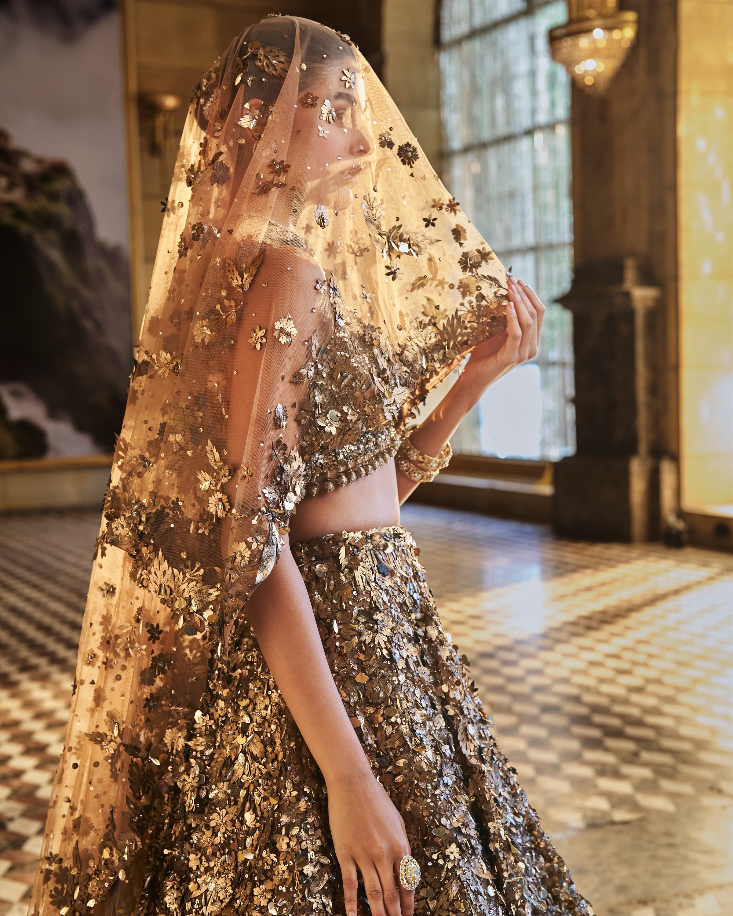 Metallic Gold 3D Lehenga Set