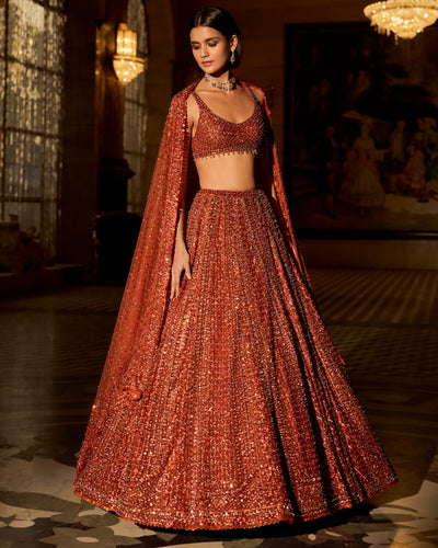 Copper Crystal Lehenga Set