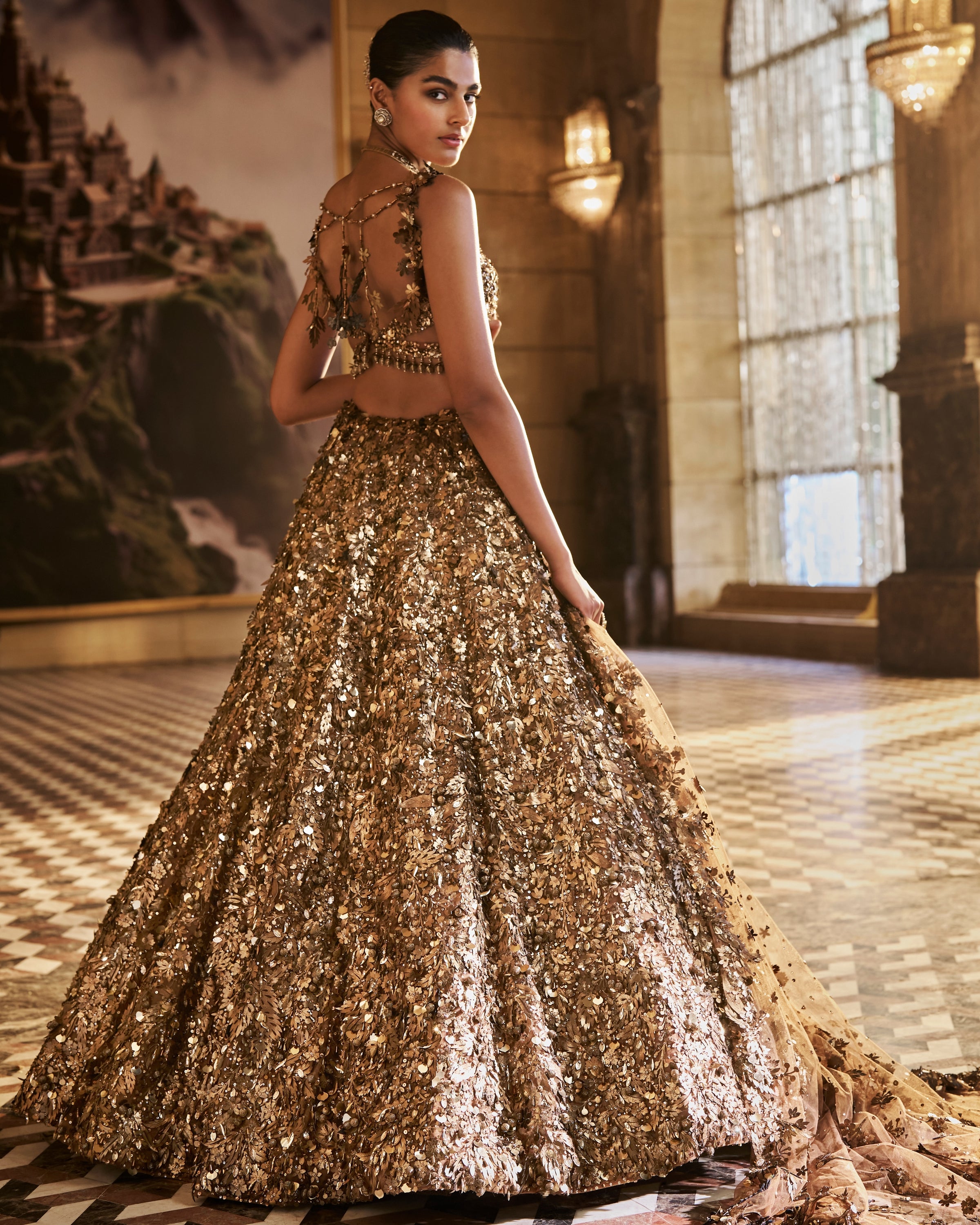 Metallic Gold 3D Lehenga Set