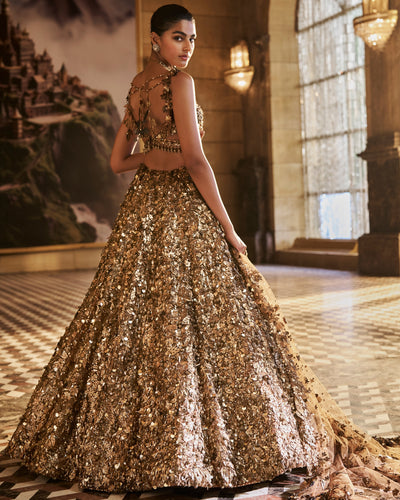 Metallic Gold 3D Lehenga Set
