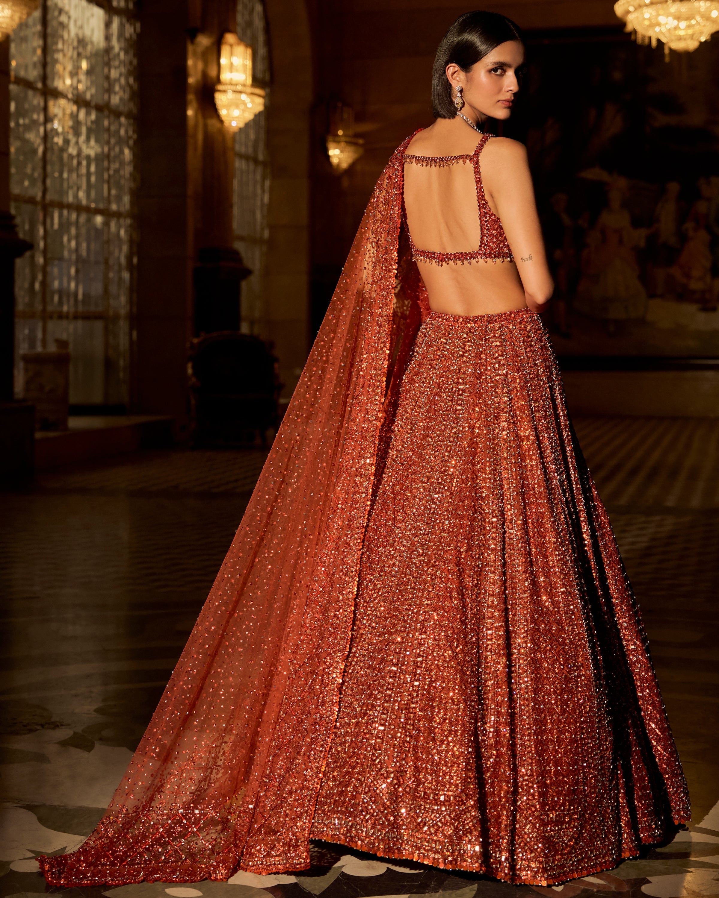 Copper Crystal Lehenga Set