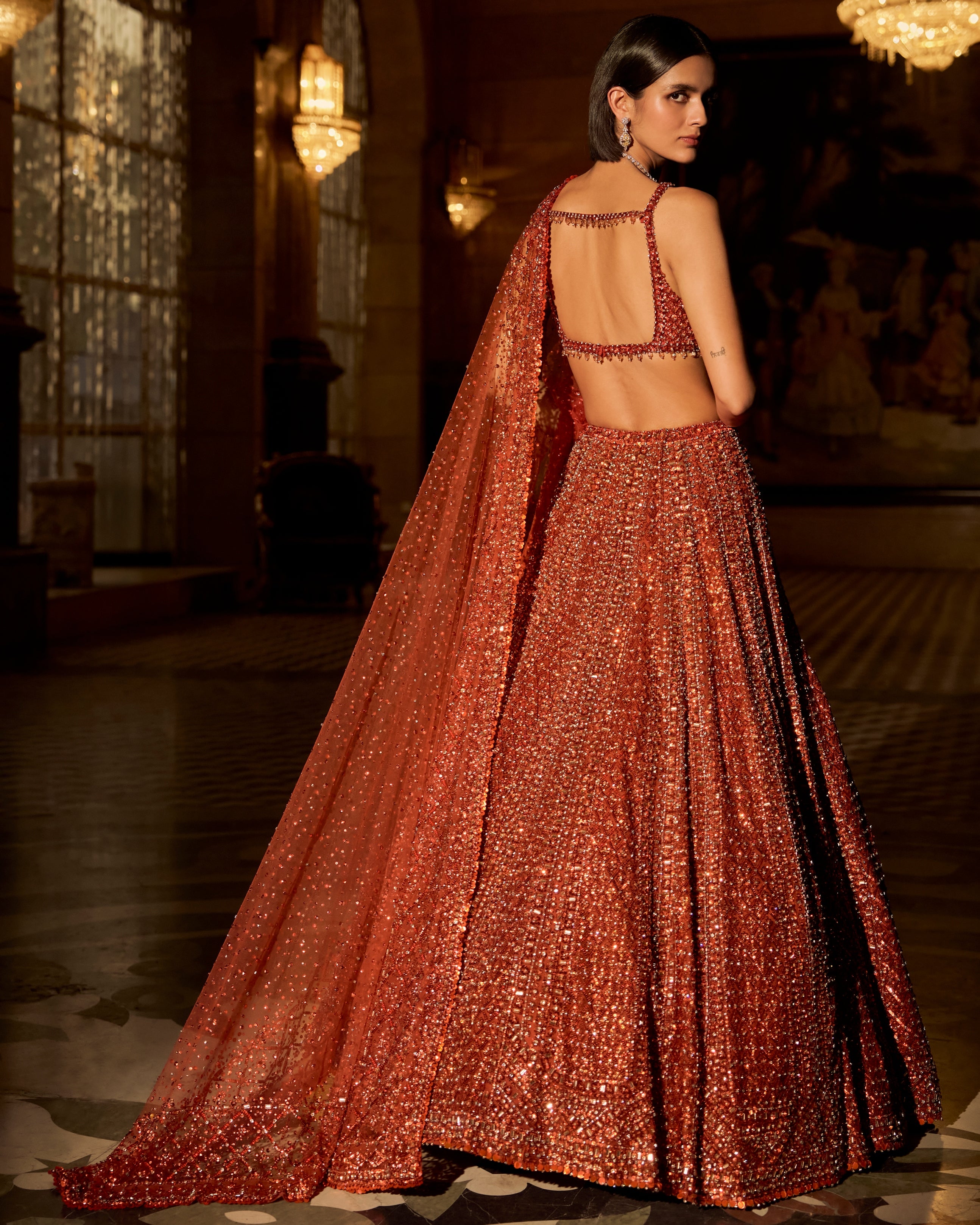 Copper Crystal Lehenga Set