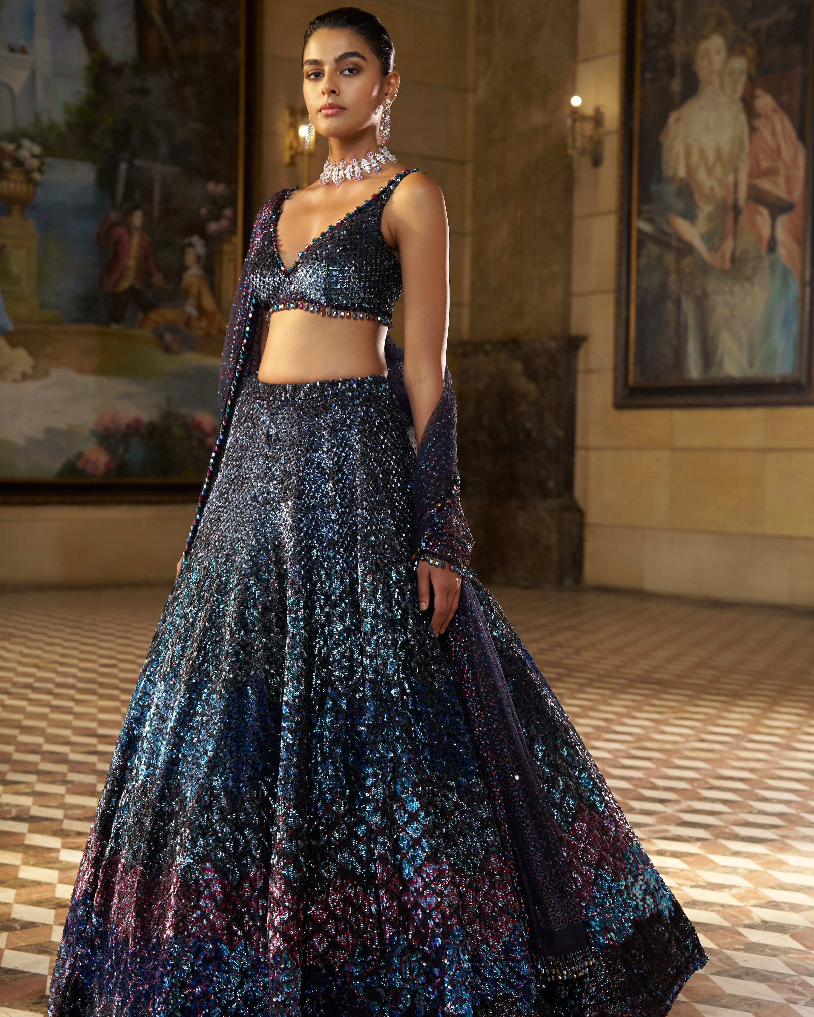 Multi - Coloured Sequin Lehenga Set