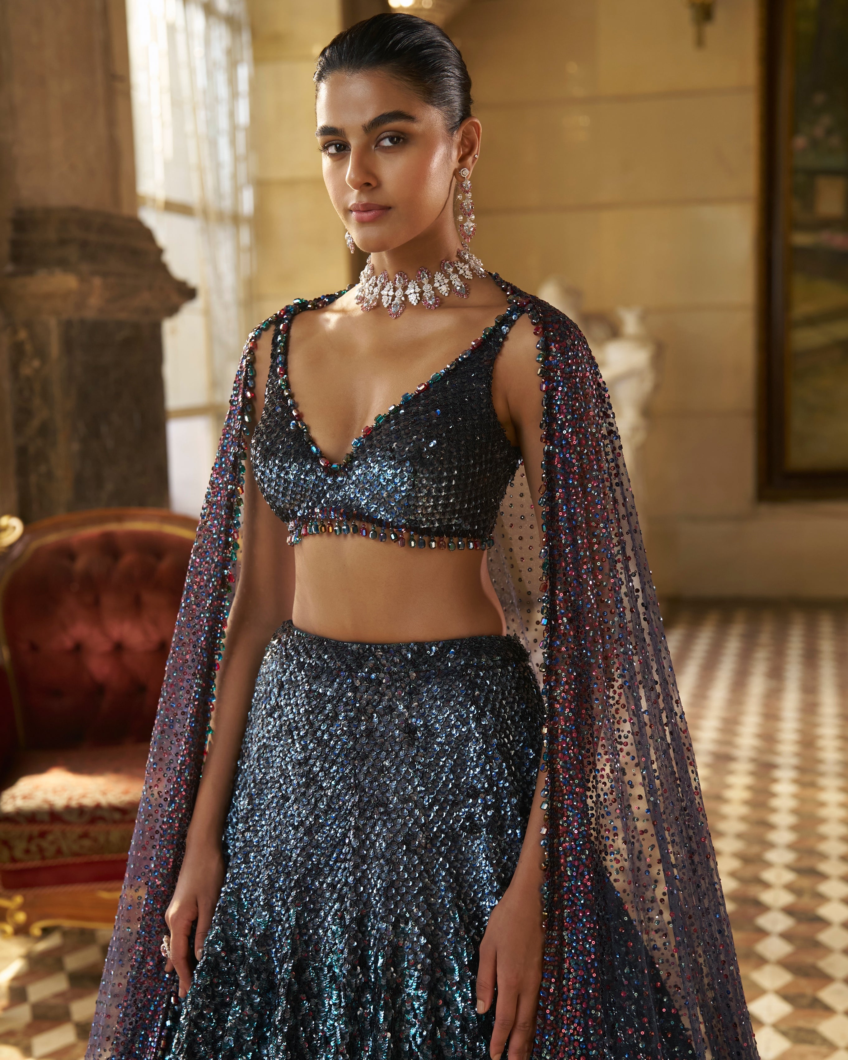 Multi - Coloured Sequin Lehenga Set