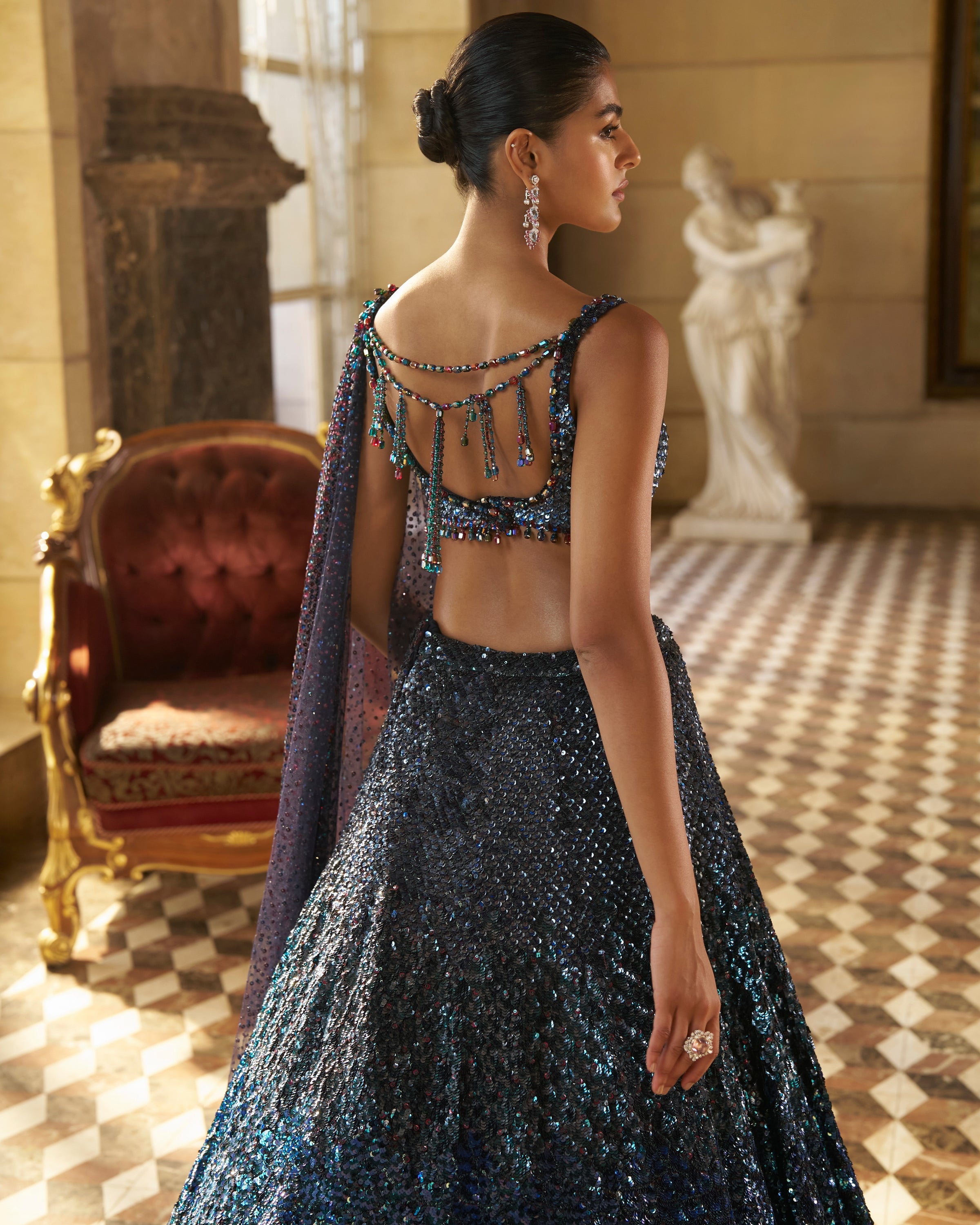 Multi - Coloured Sequin Lehenga Set