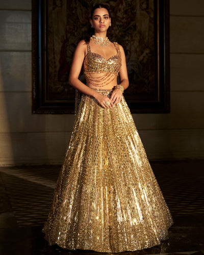 Gold Crystal Lehenga Set