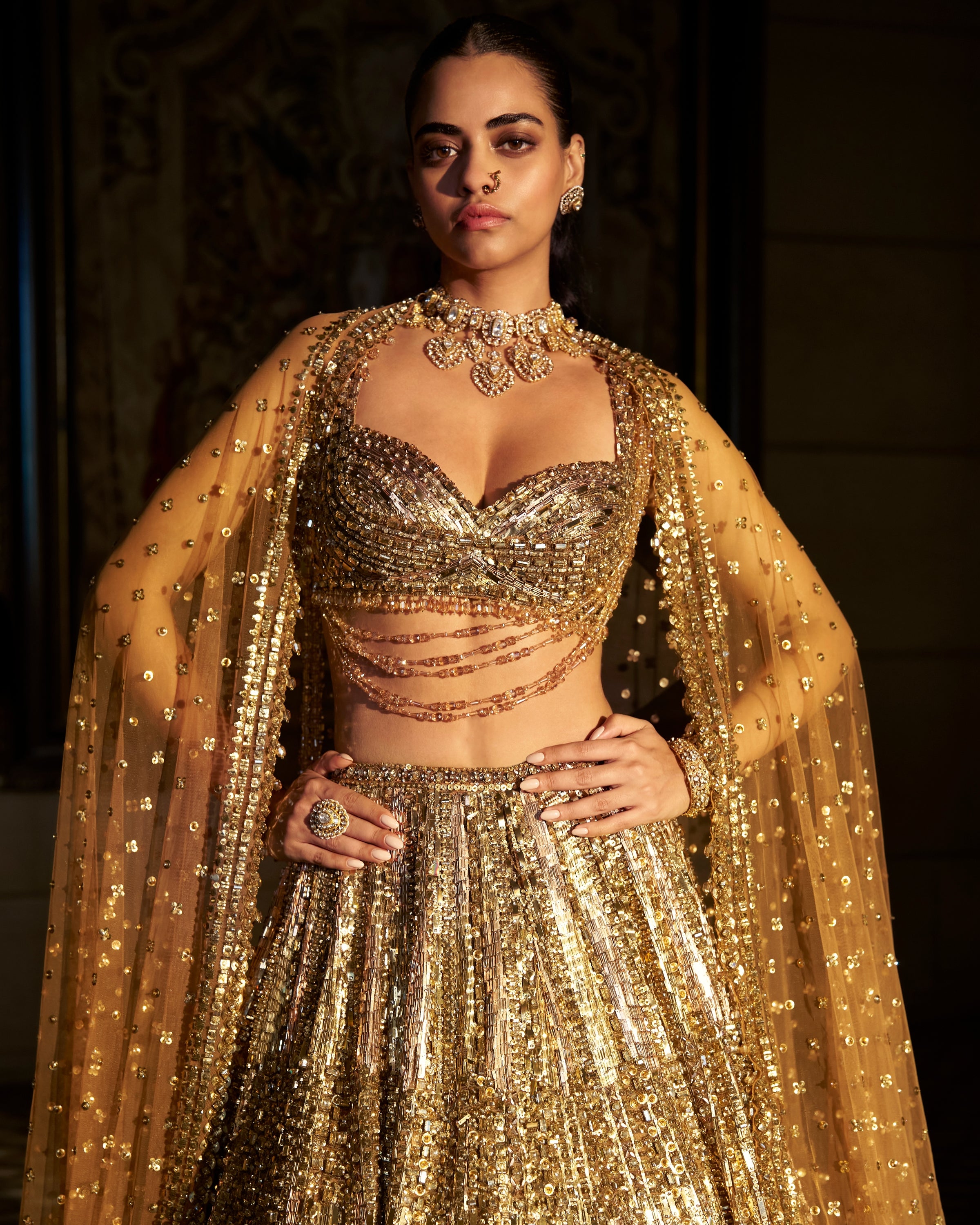 Gold Crystal Lehenga Set