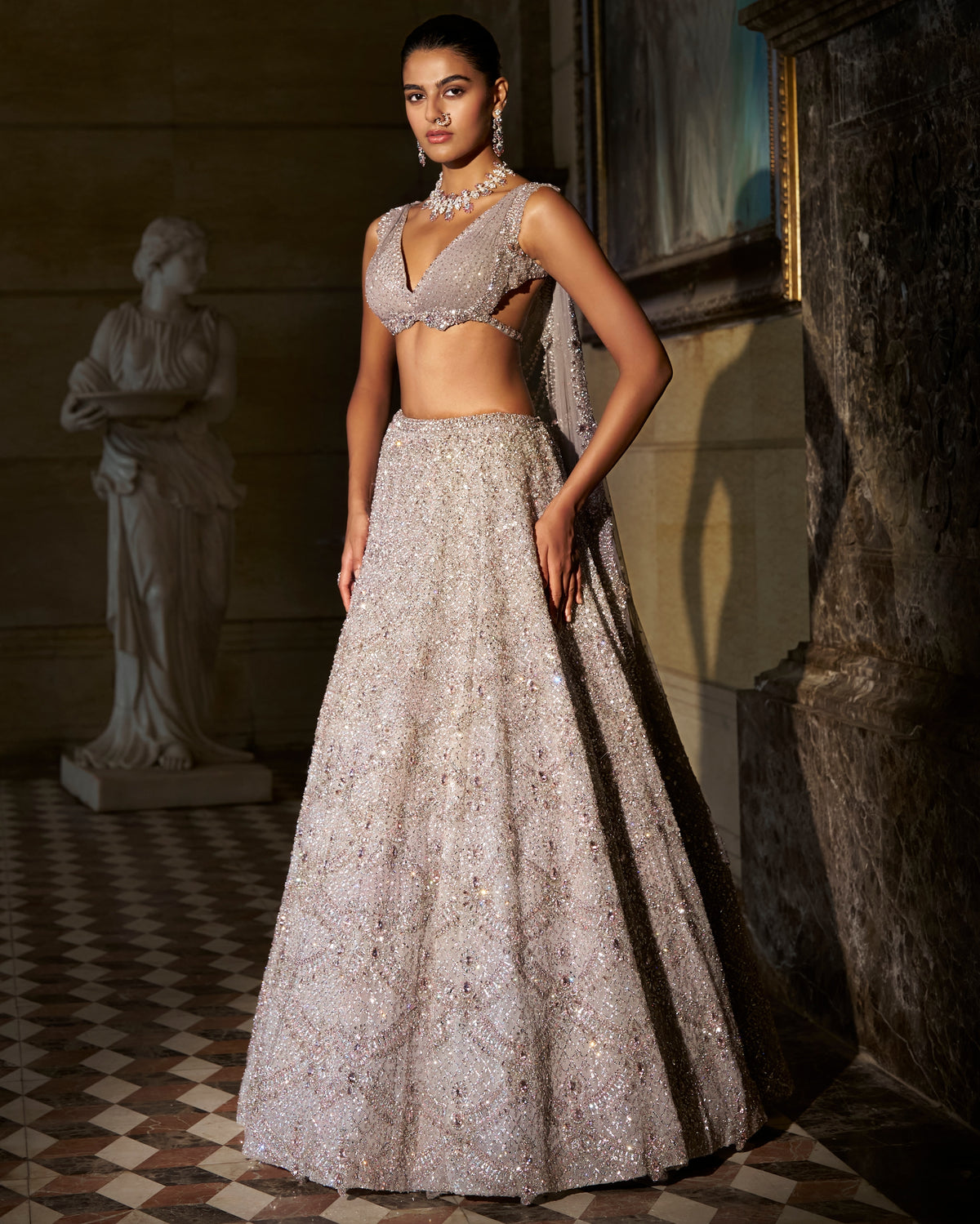 Pink Crystal Lehenga Set