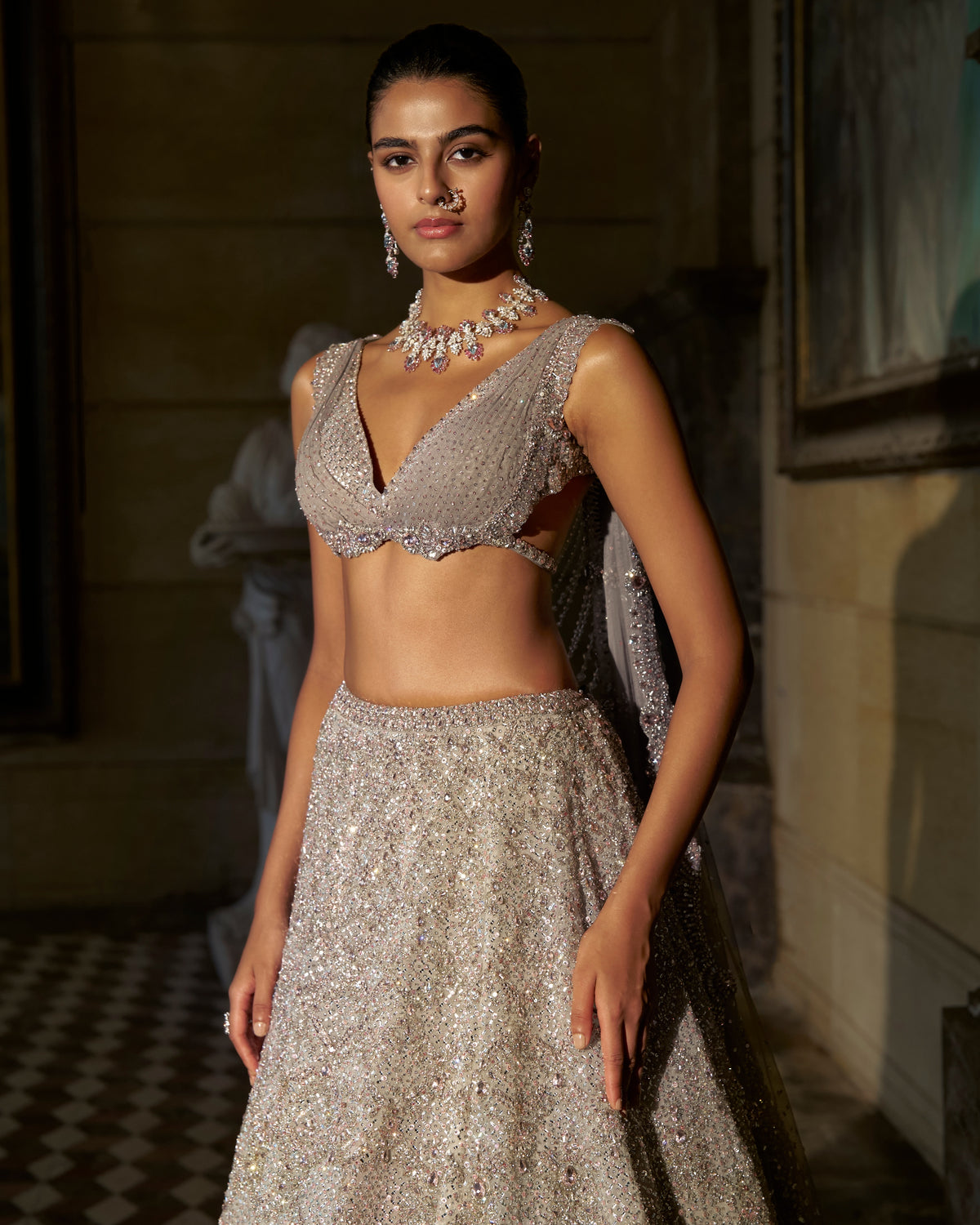 Pink Crystal Lehenga Set