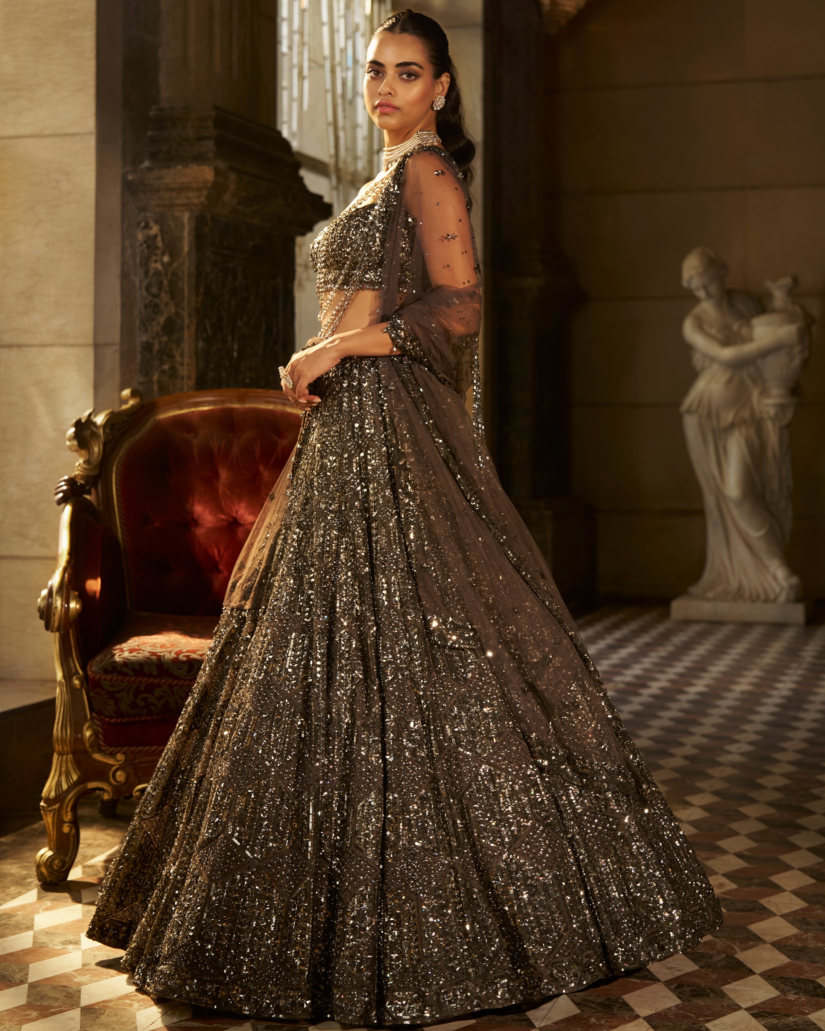 Charcoal Sequin Lehenga Set