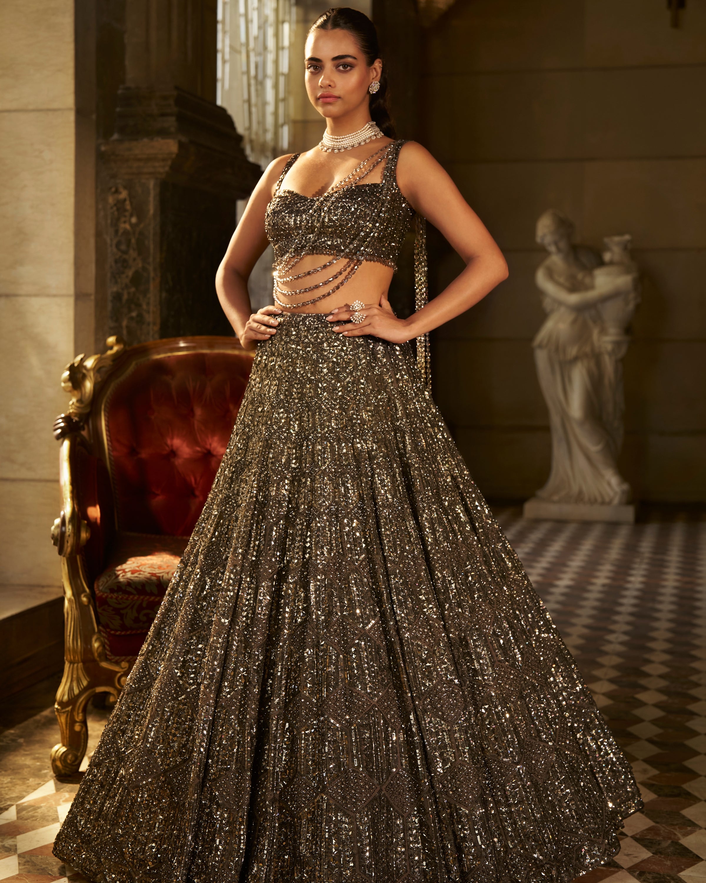 Charcoal Sequin Lehenga Set