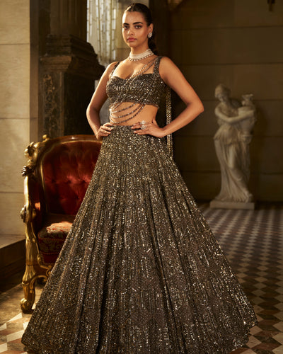 Charcoal Sequin Lehenga Set