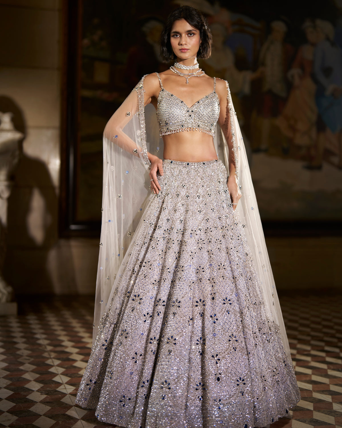 Blue Crystal Lehenga Set