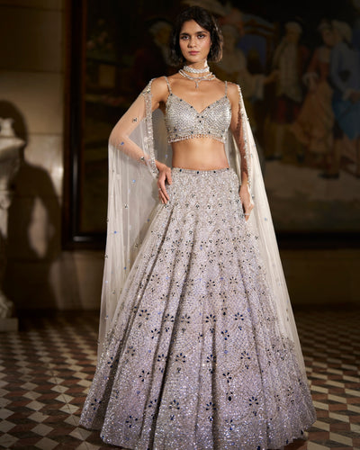 Blue Crystal Lehenga Set