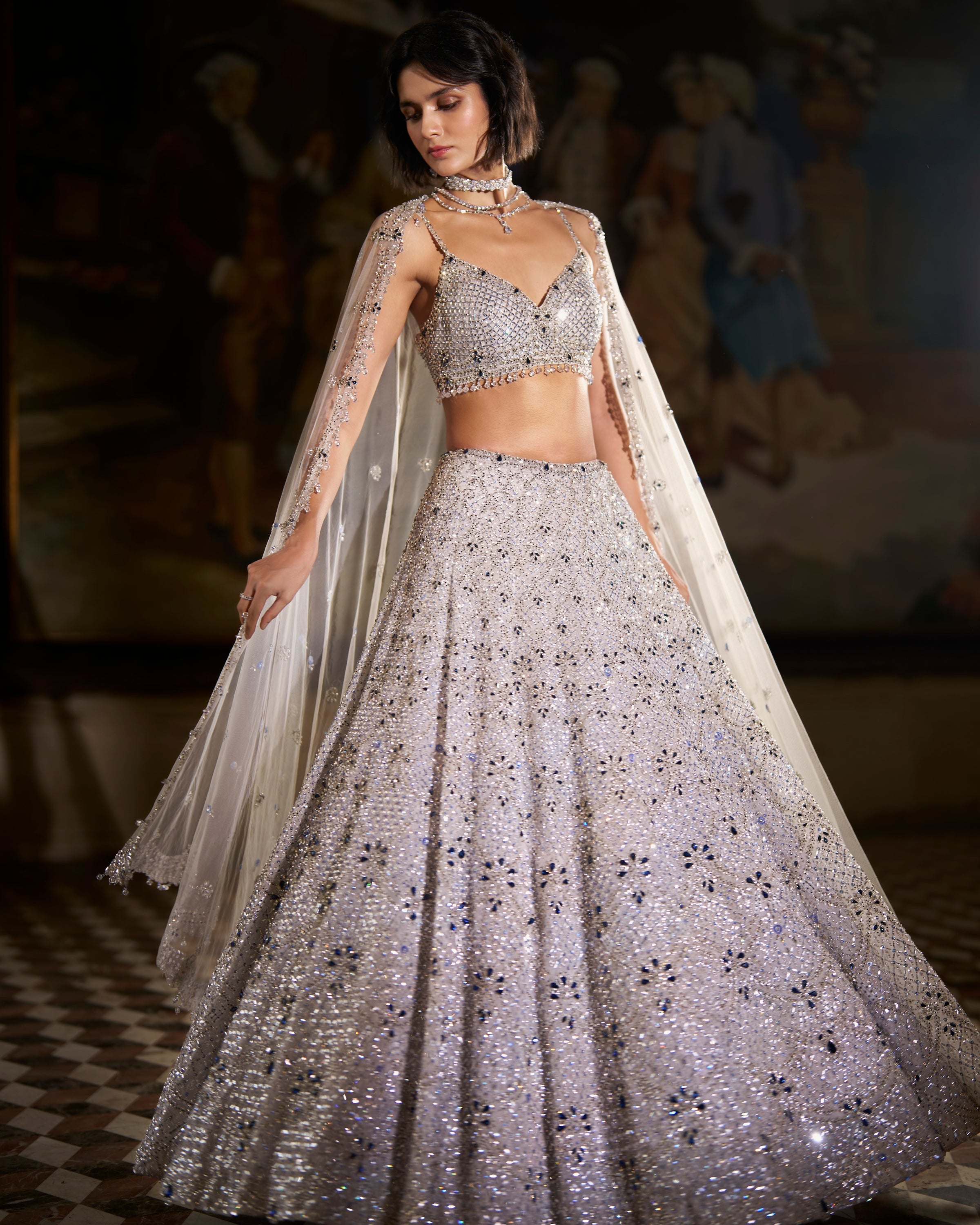 Blue Crystal Lehenga Set