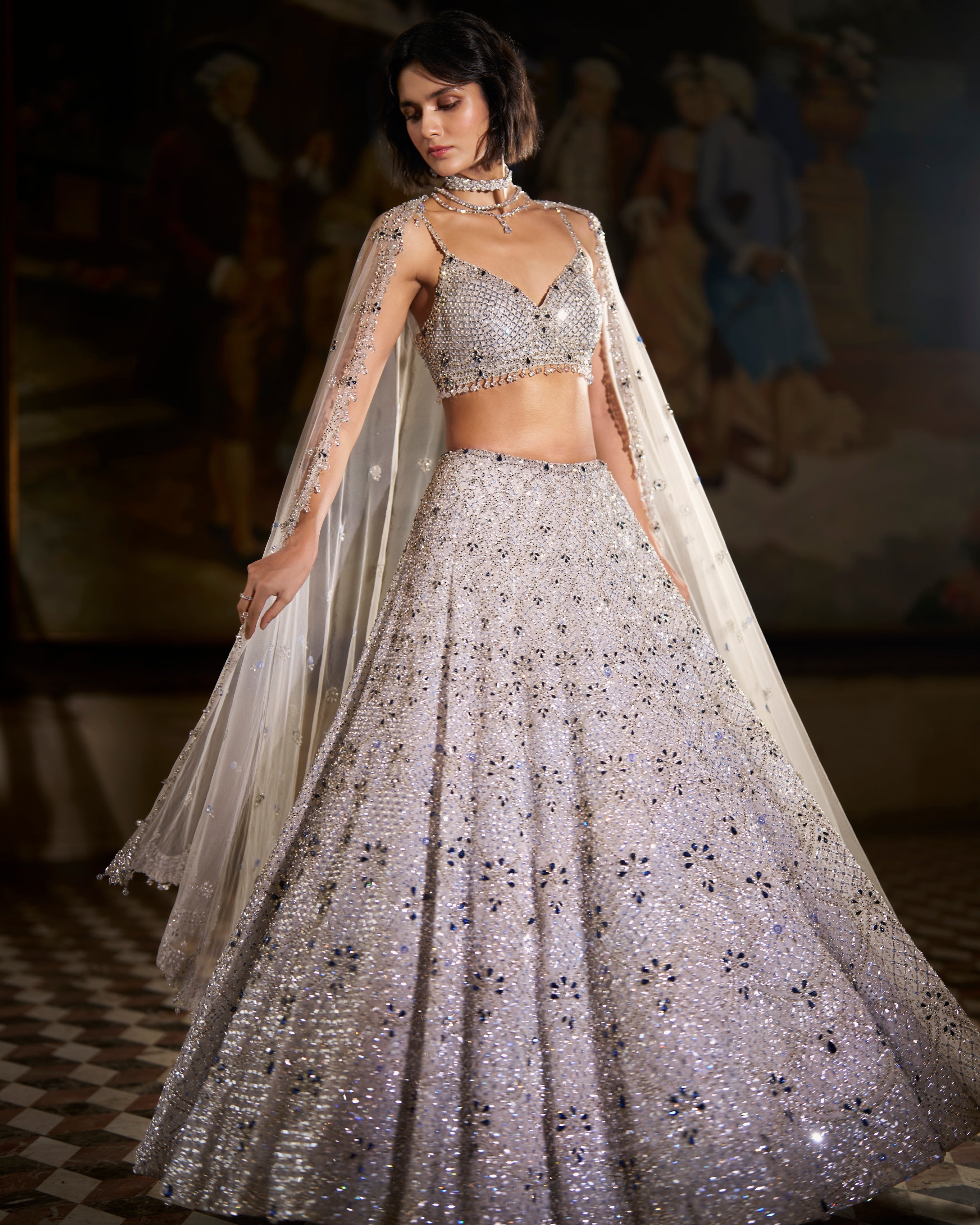 Blue Crystal Lehenga Set