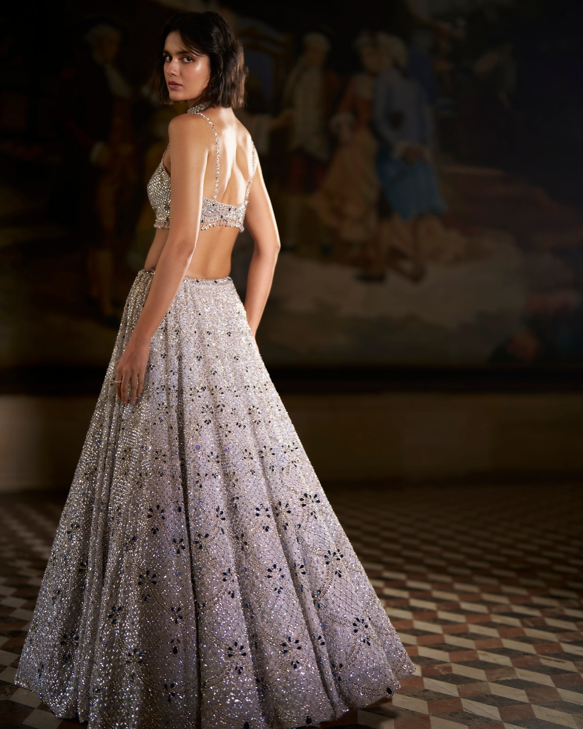 Blue Crystal Lehenga Set