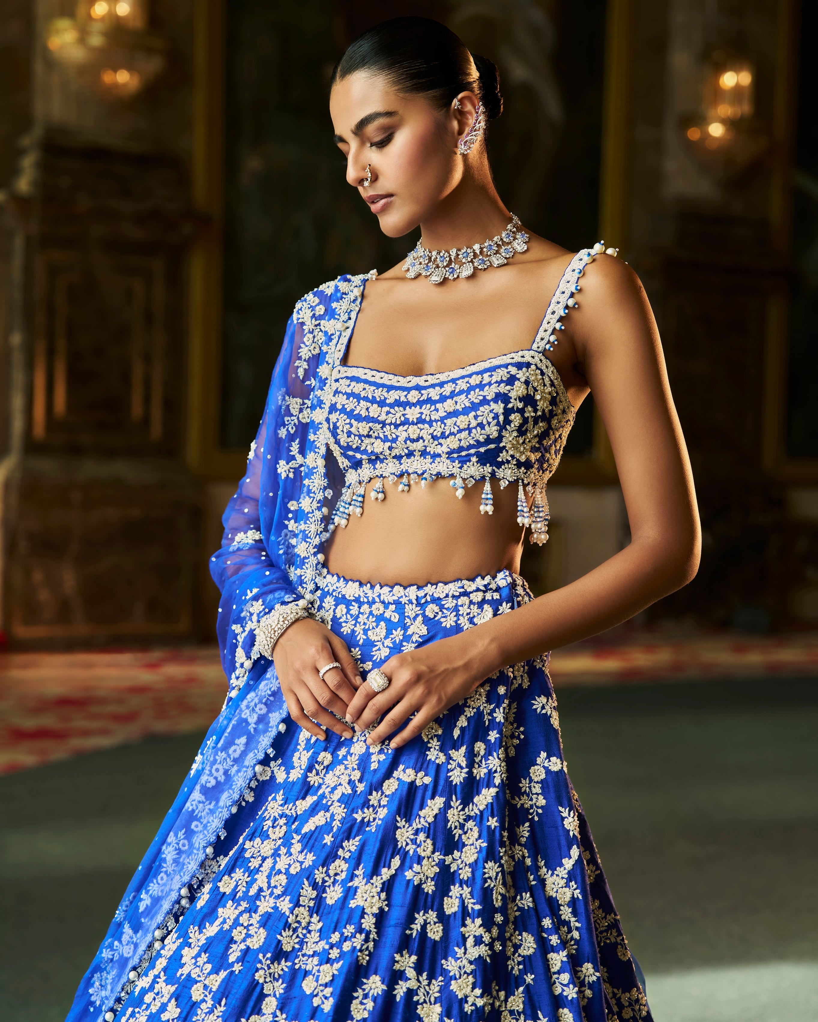 Blue Thread Work Lehenga Set
