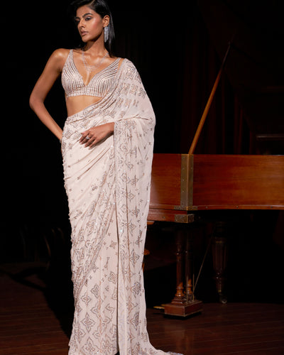 Nude Crystal Georgette Sari