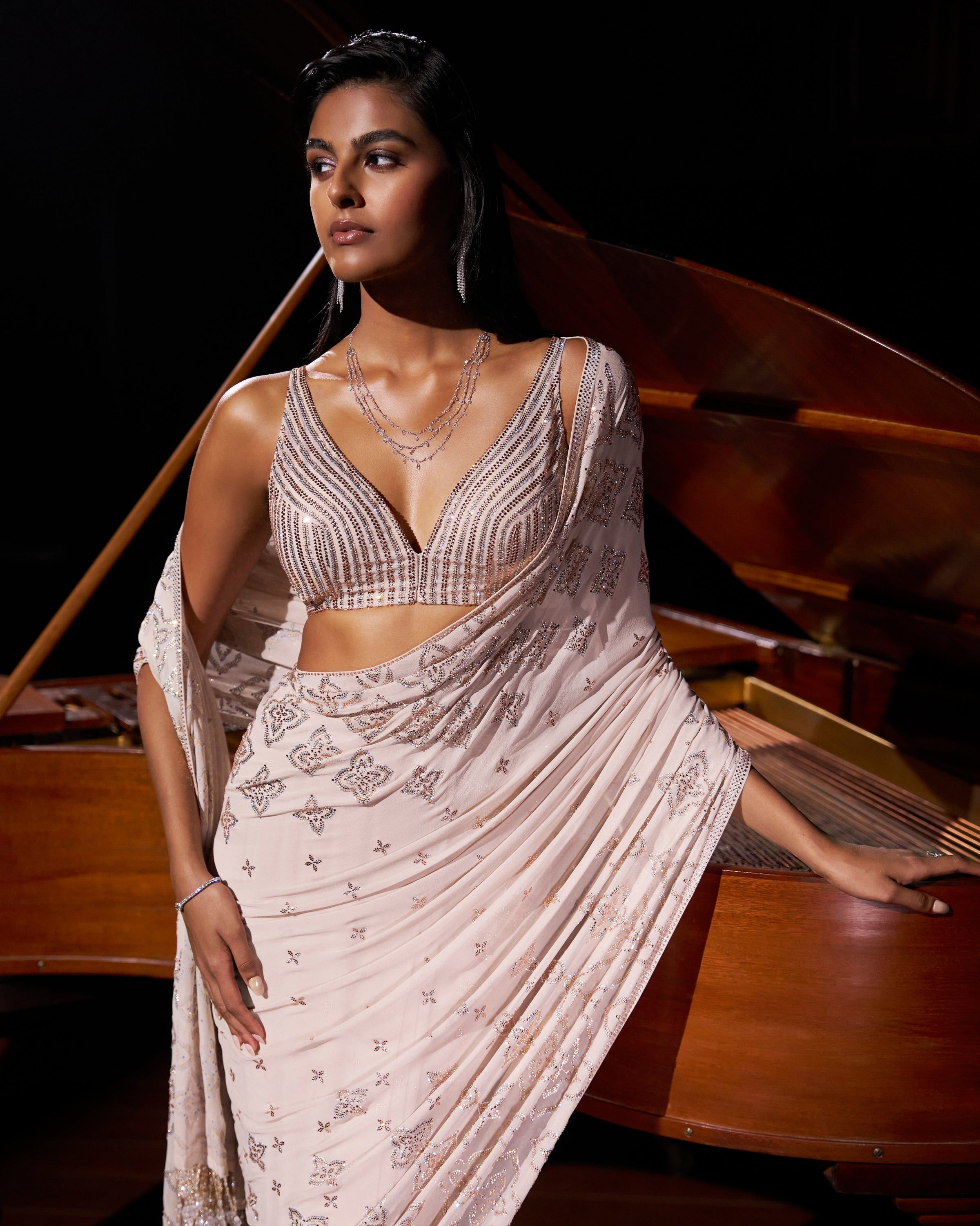 Nude Crystal Georgette Sari