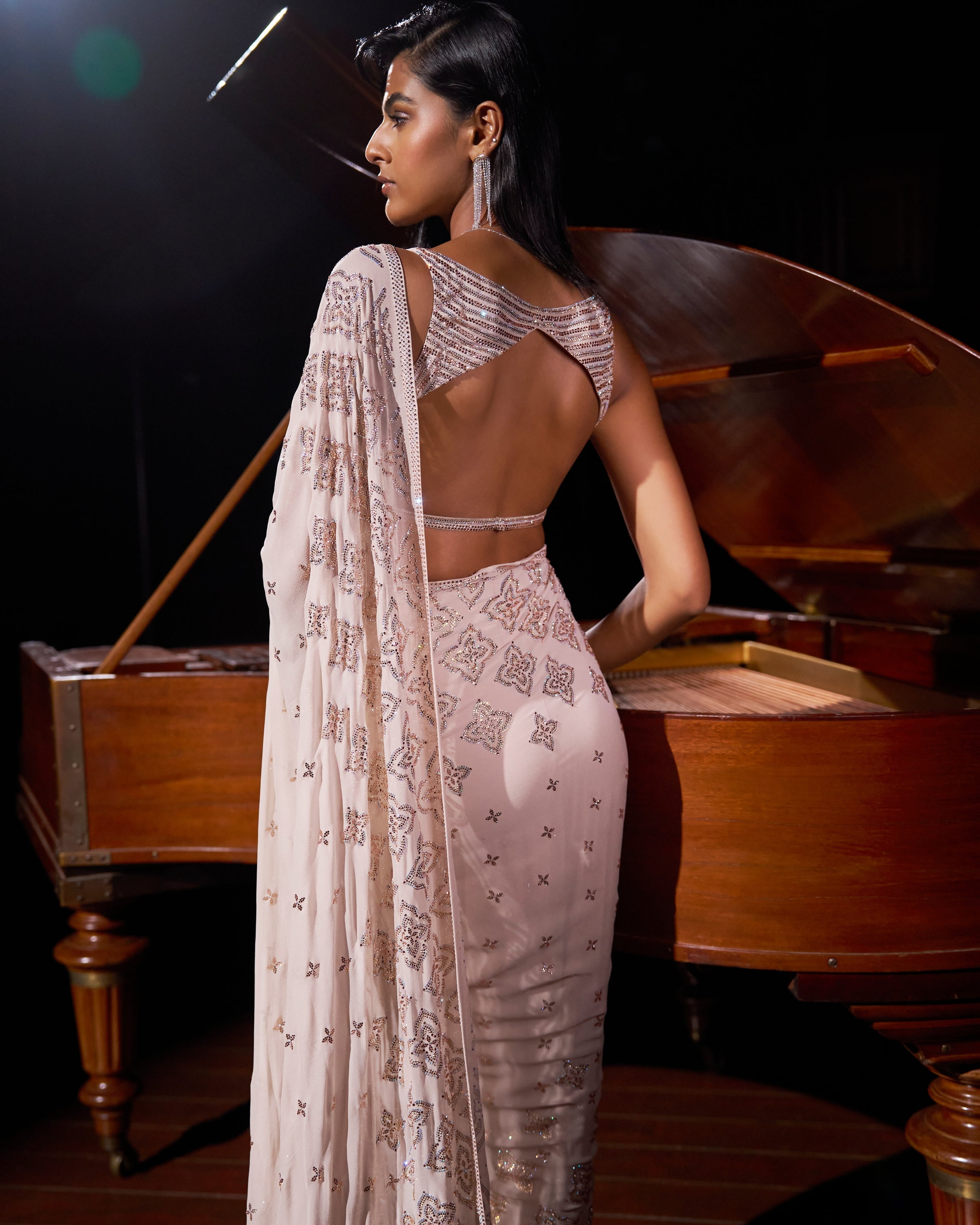 Nude Crystal Georgette Sari