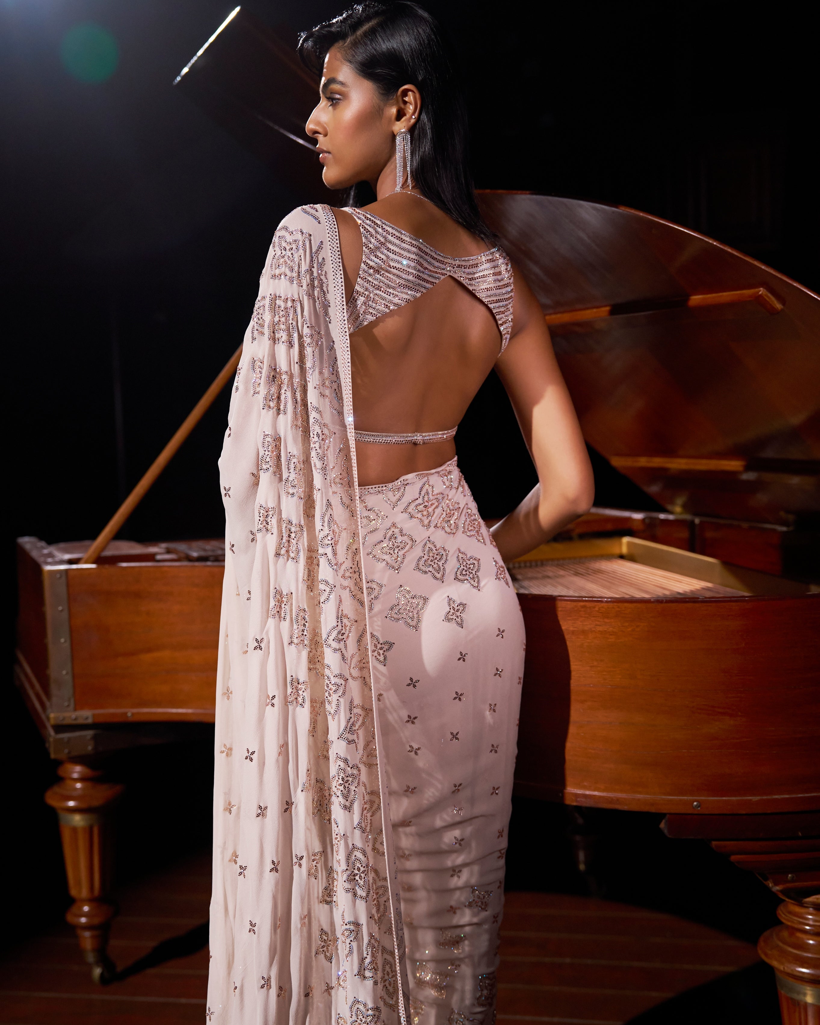 Nude Crystal Georgette Sari