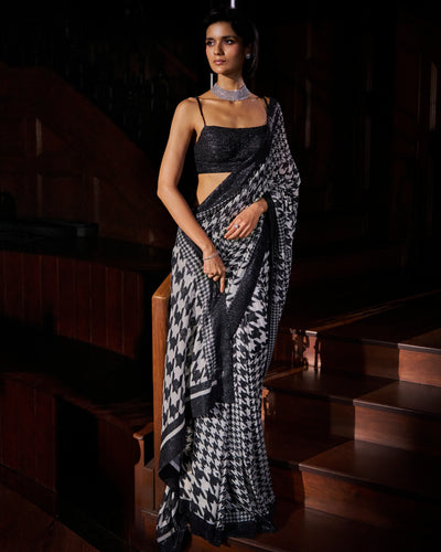 Hounds-Tooth Sequin Georgette Sari