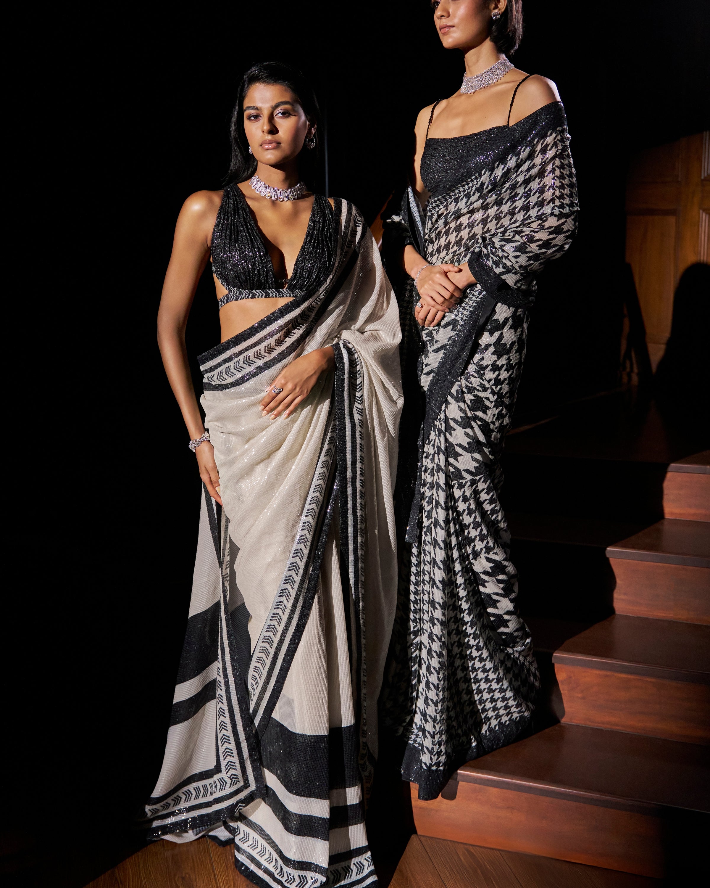 Black & White Sequin Georgette Sari