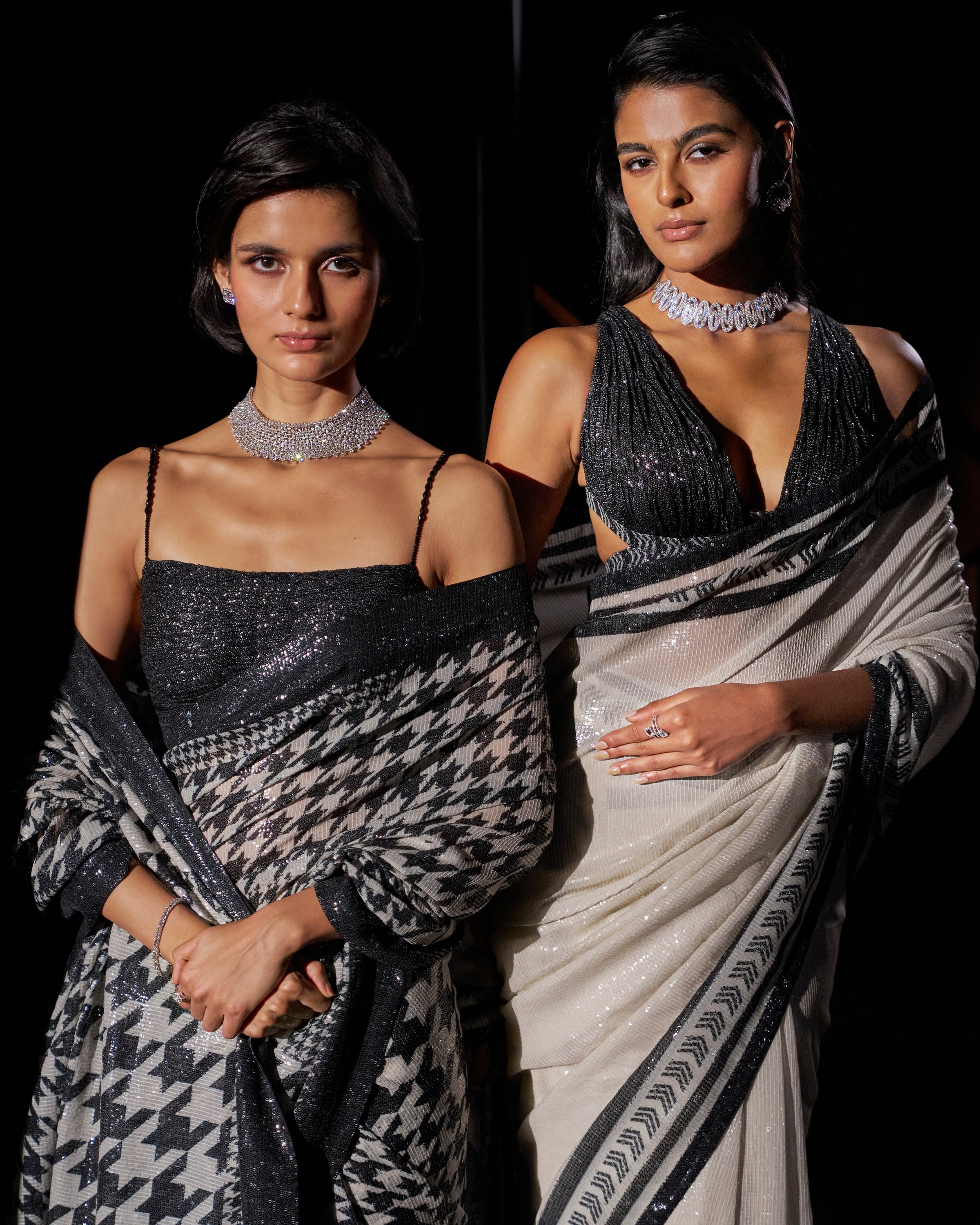 Hounds-Tooth Sequin Georgette Sari