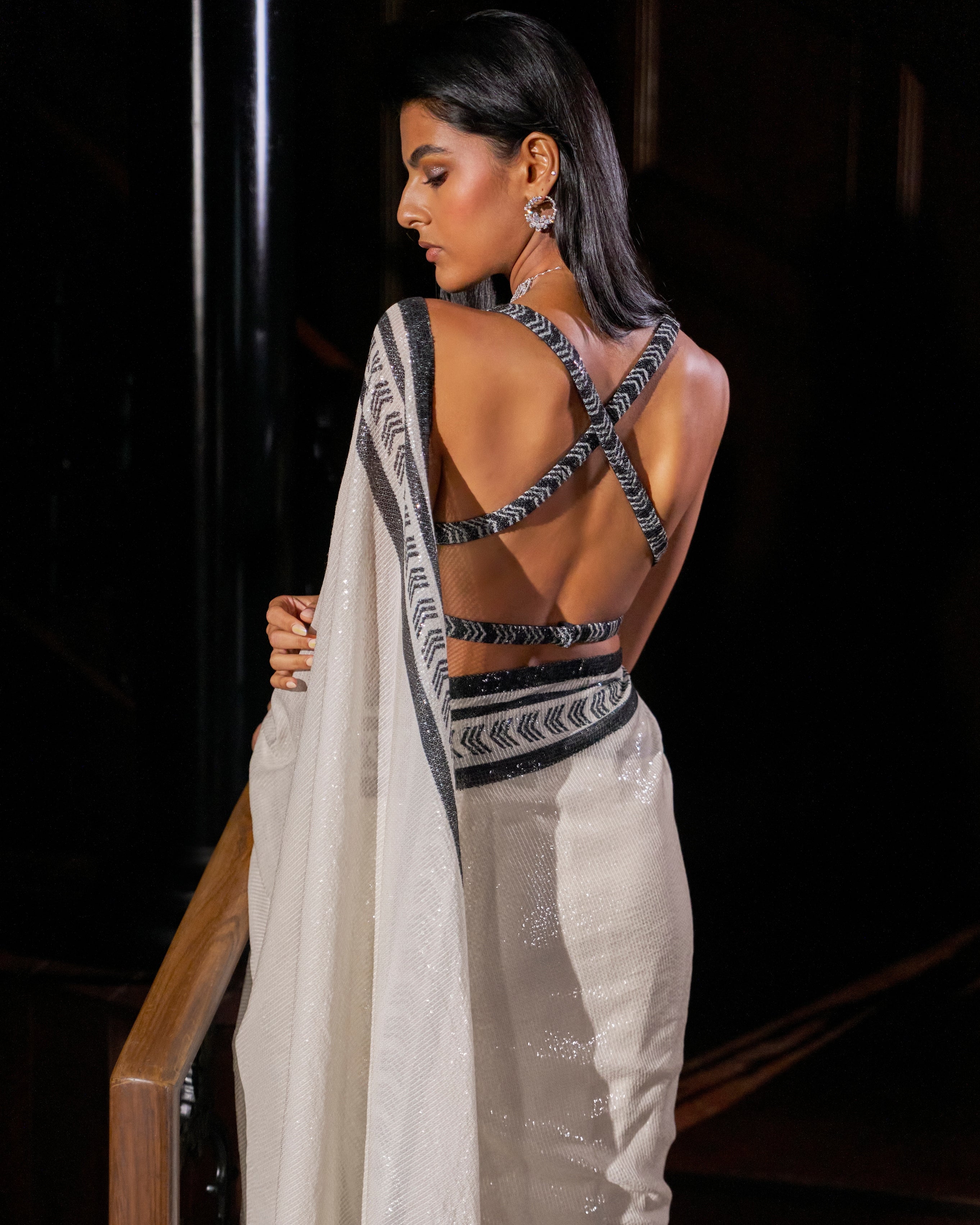 Black & White Sequin Georgette Sari