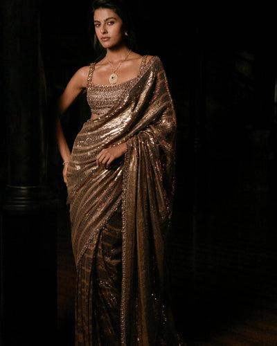 Antique Gold Sequin Georgette Sari