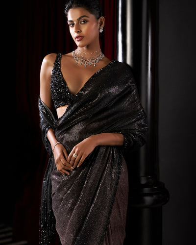 Coffee Ombre Sequin Georgette Sari