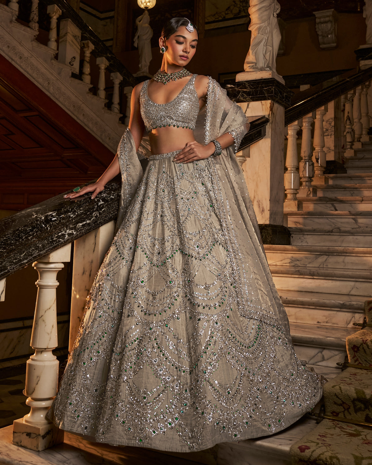 Falaknuma Champagne Chandelier Lehenga Set