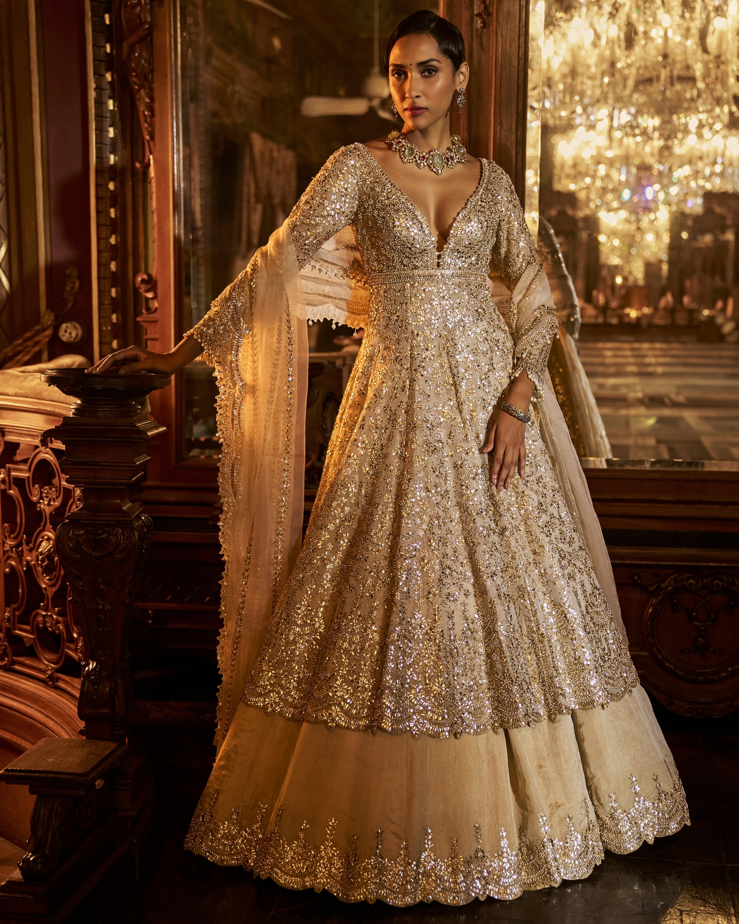 Falaknuma Silver Gold Jacket Lehenga Set