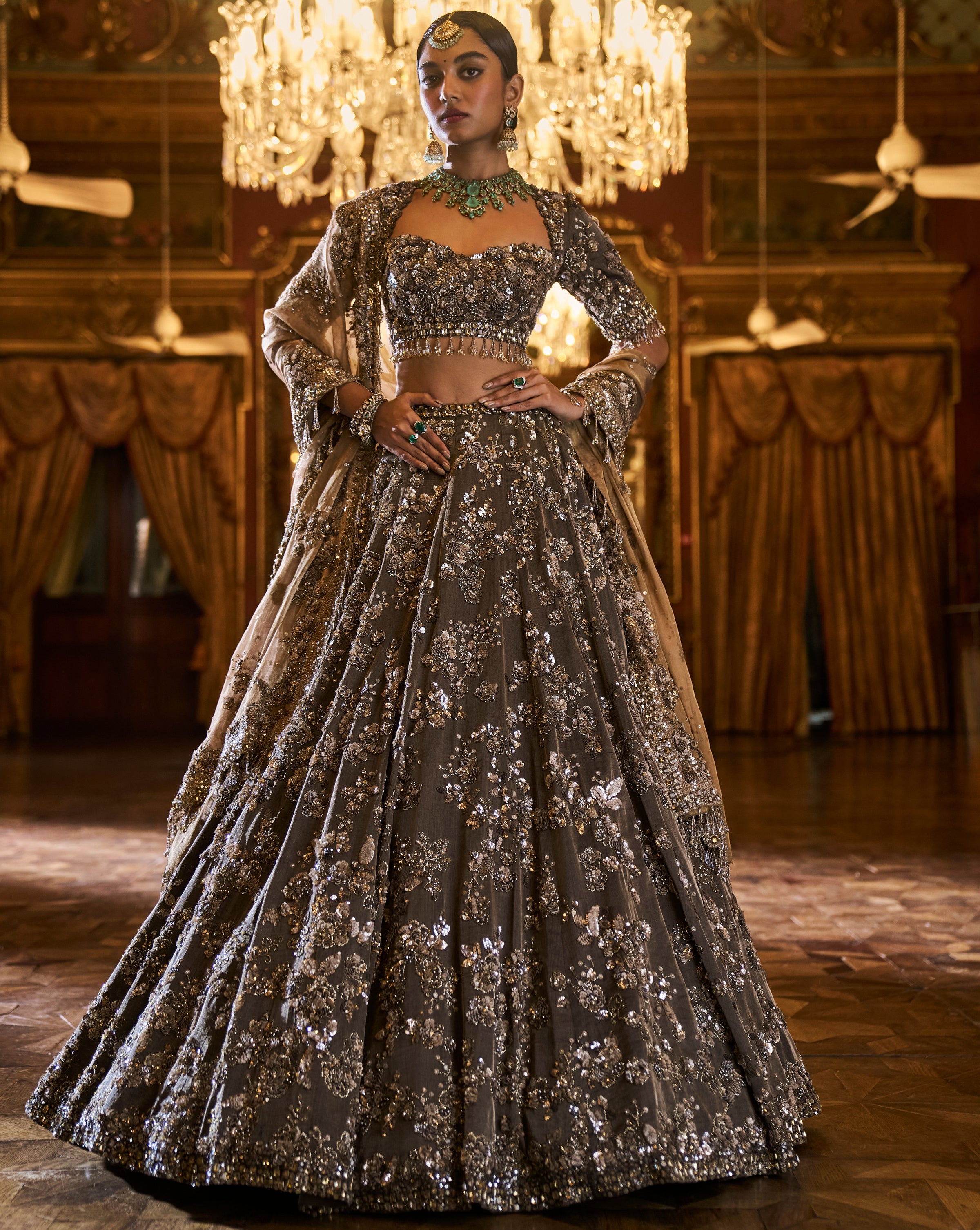 Falaknuma Antique Brown Tissue Lehenga Set