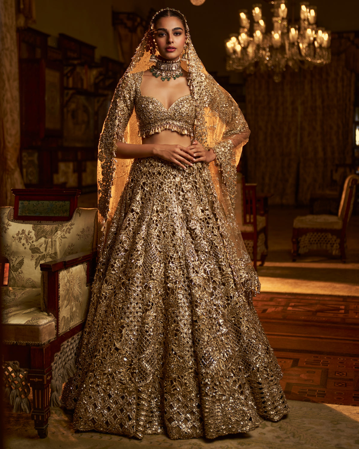 Falaknuma Gold Cut Work Lehenga Set