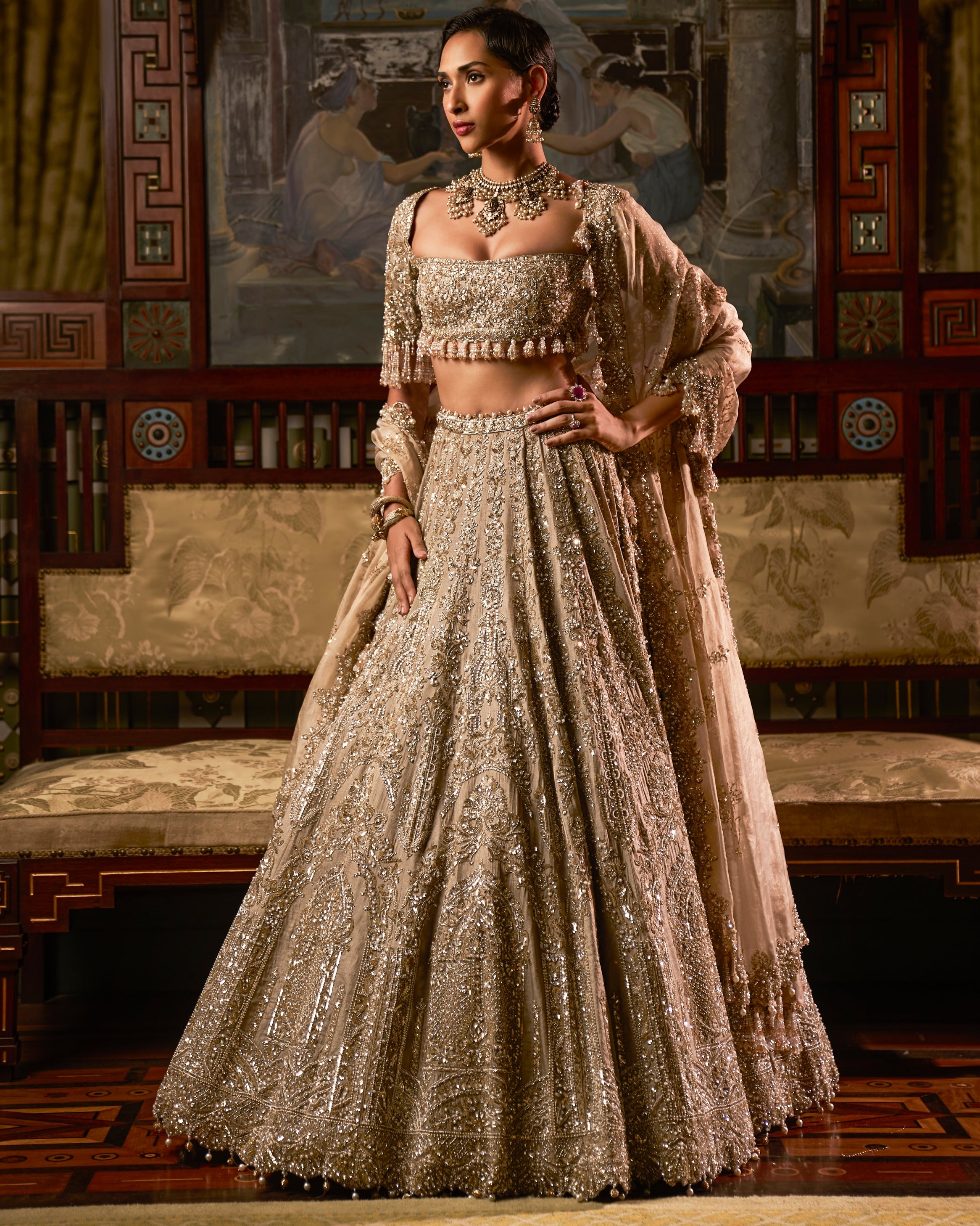 Falaknuma Gold Silver Tissue Lehenga Set