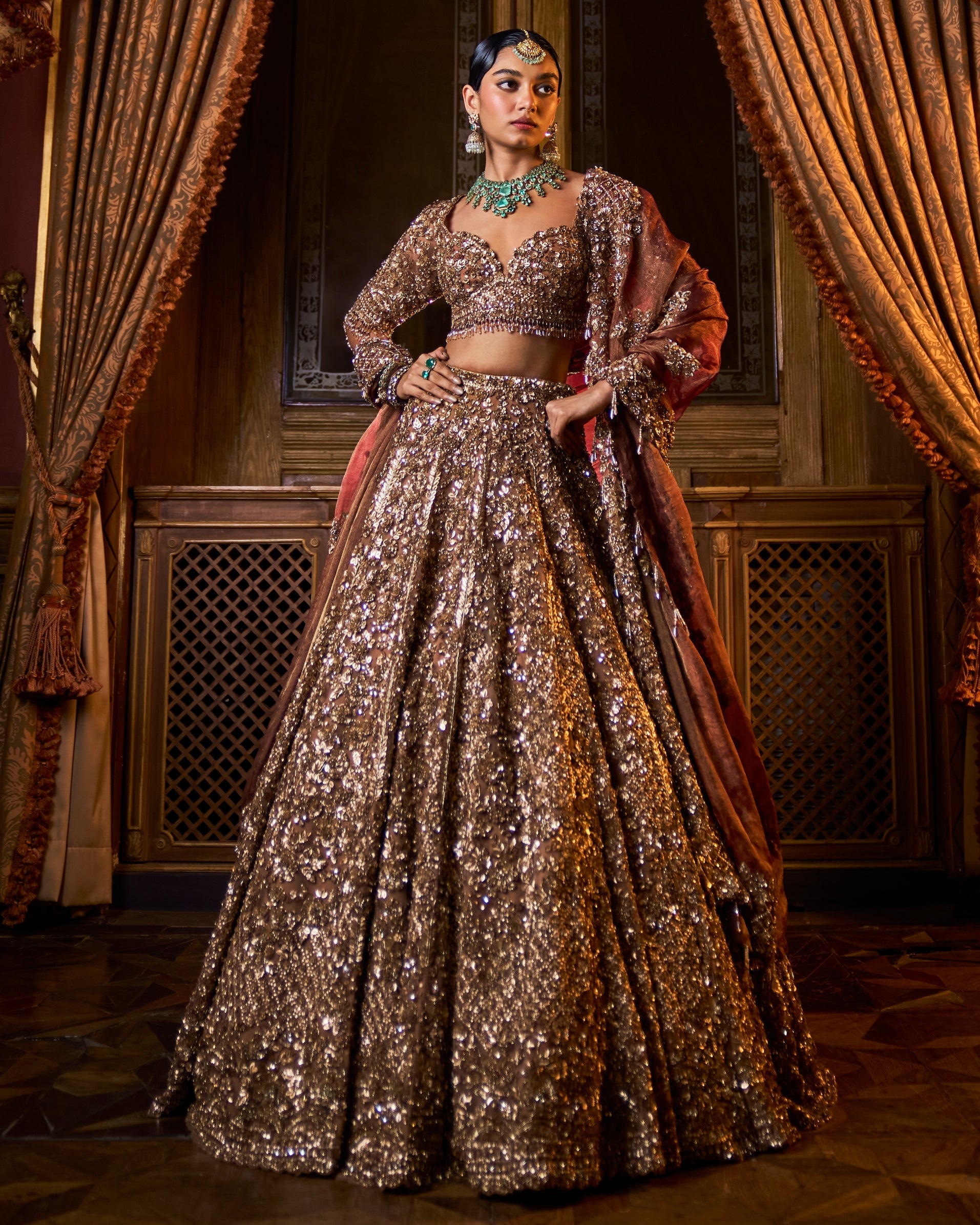 Falaknuma Bronze Tissue Lehenga Set