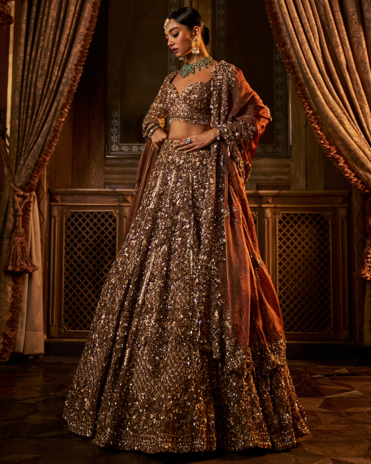 Falaknuma Bronze Tissue Lehenga Set