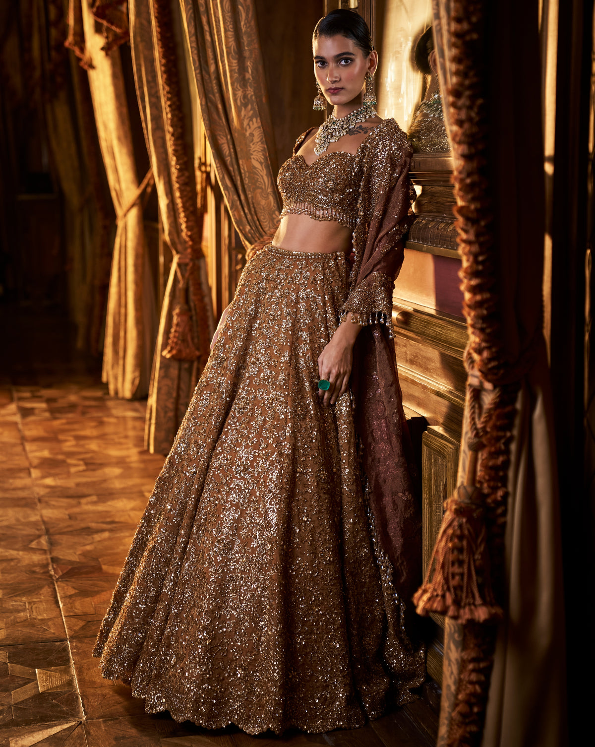 Falaknuma Mustard Tissue Lehenga Set