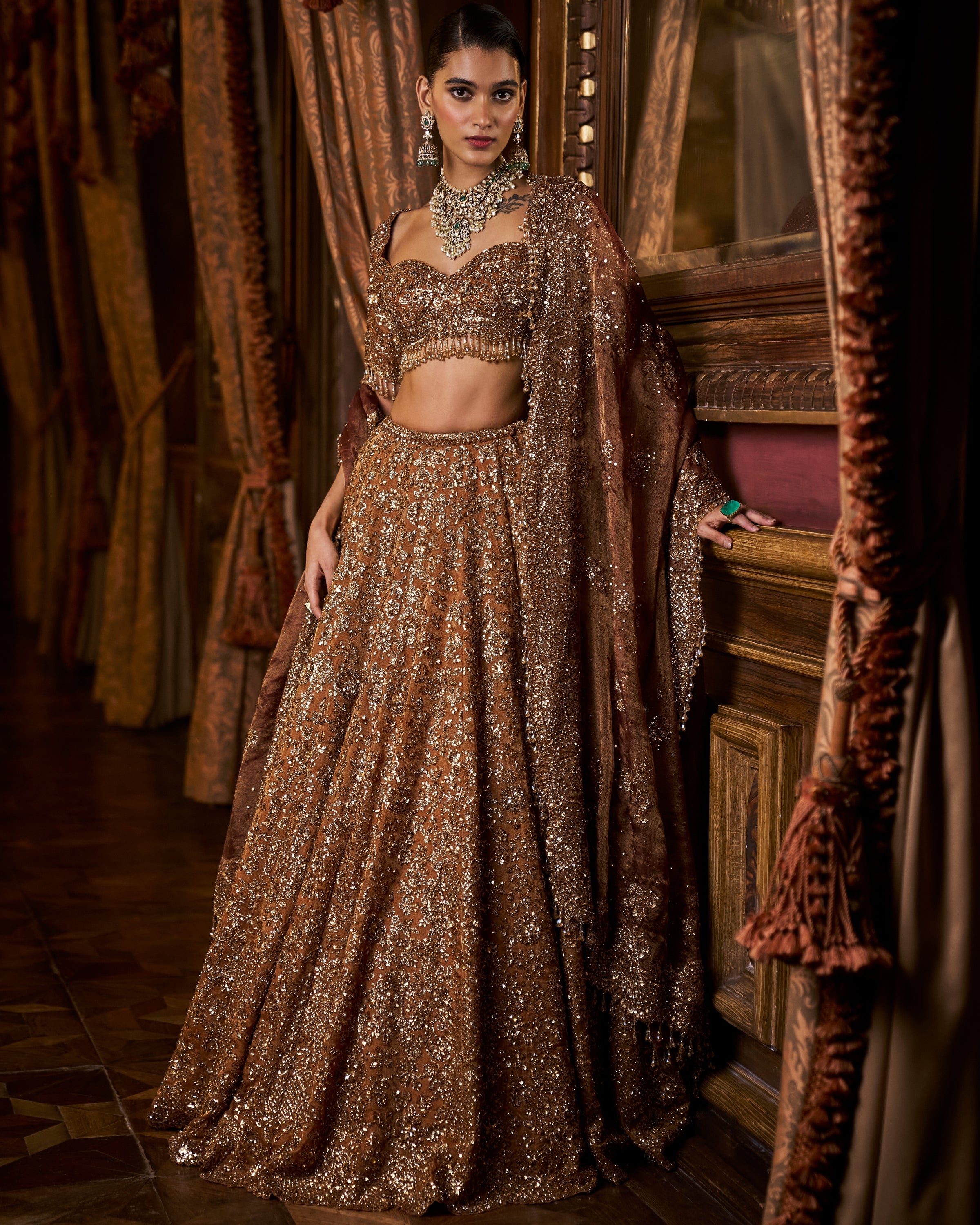 Falaknuma Mustard Tissue Lehenga Set