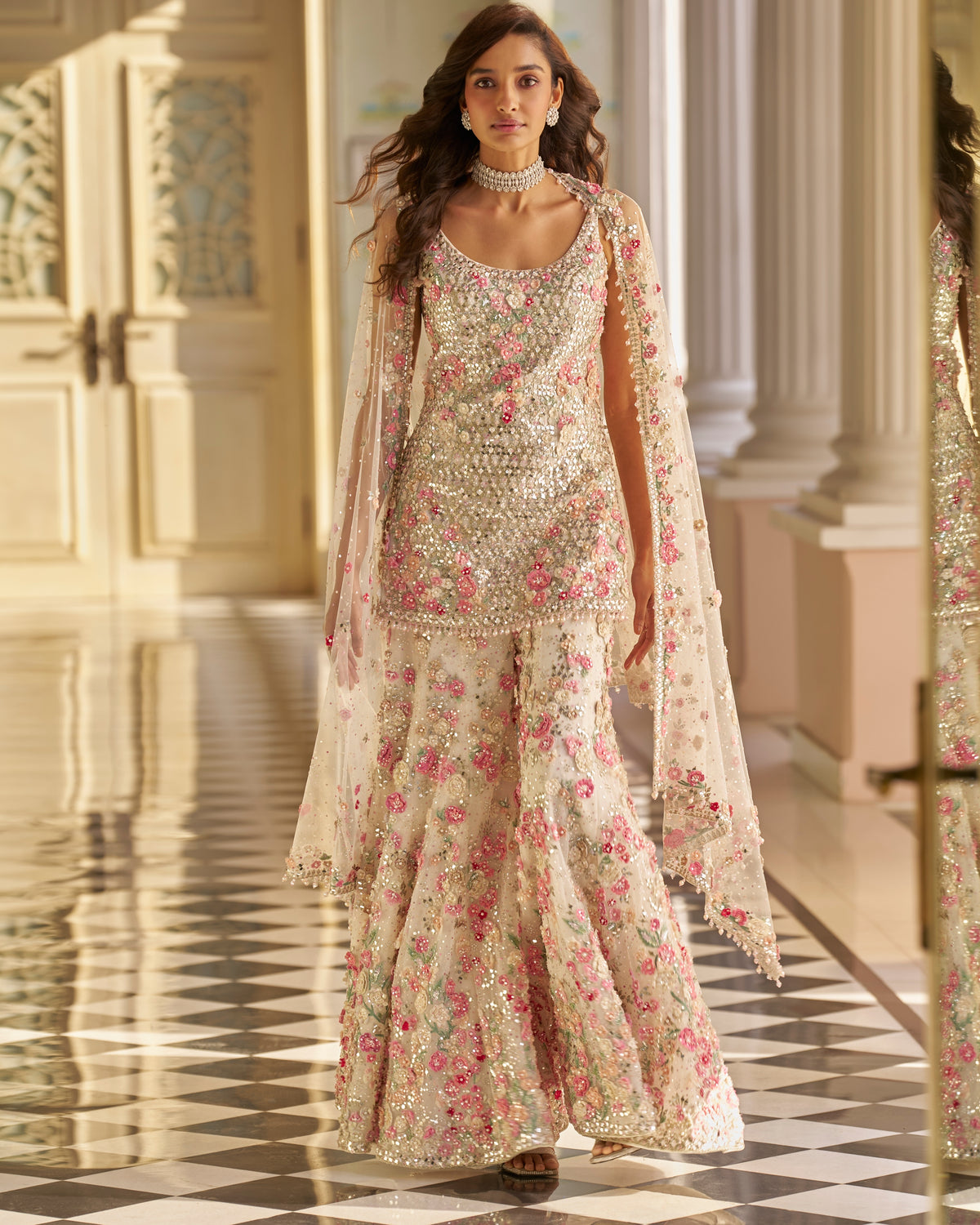 Fiori Ivory Multi-Coloured Three-Dimensional Sharara Set