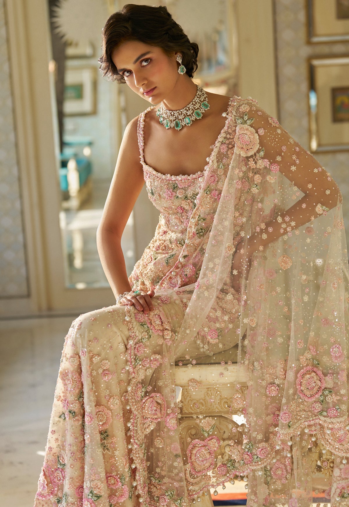 Fiori Nude Multi-Coloured Three-Dimensional Sharara Set