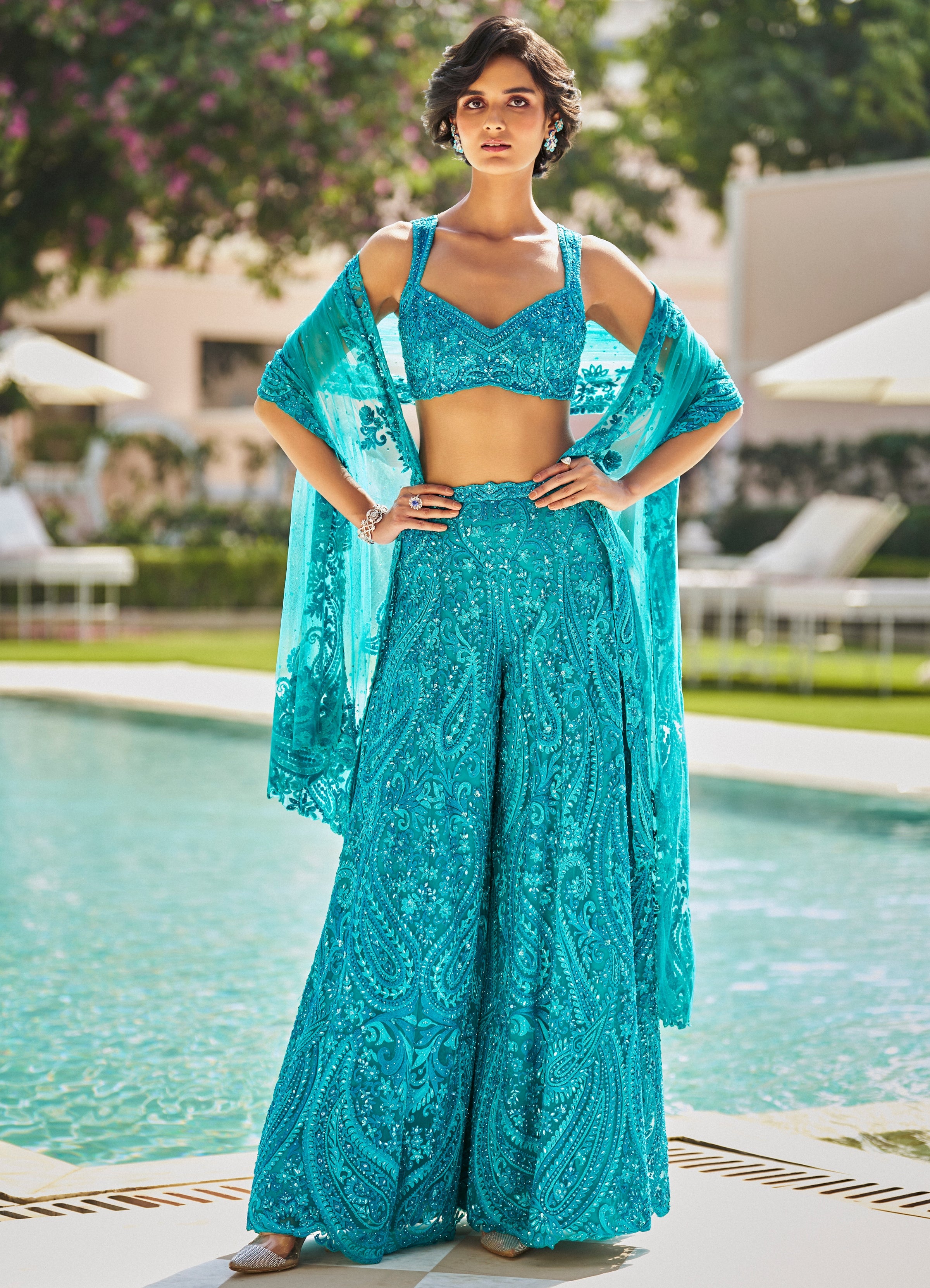 Fiori Turquoise Paisley Sharara Set