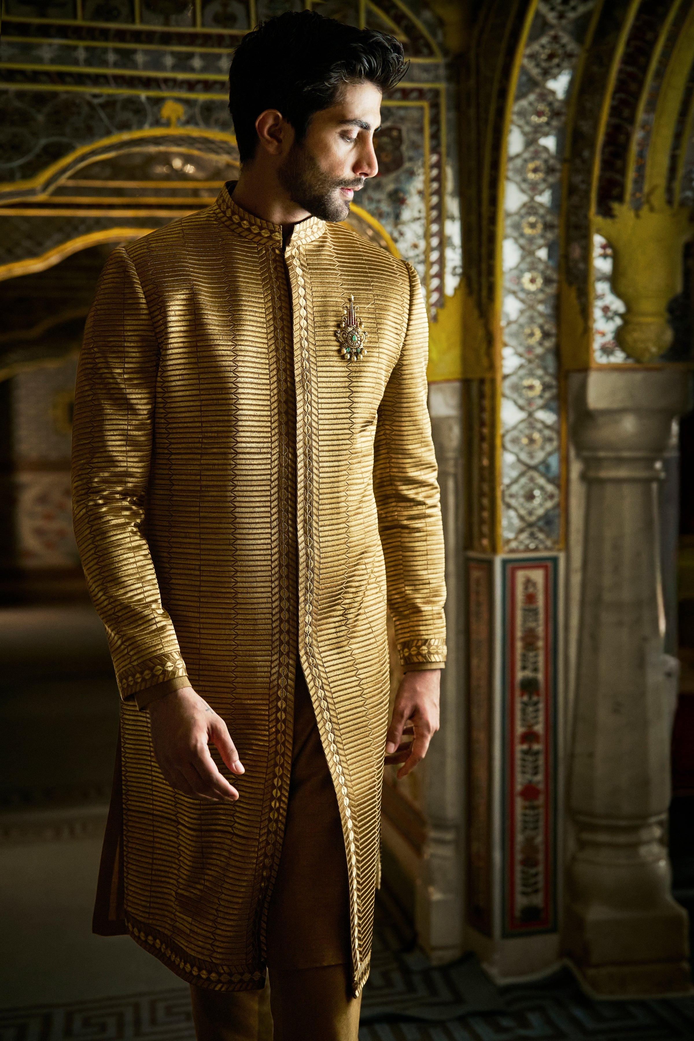 Vows Military Green Sherwani Set